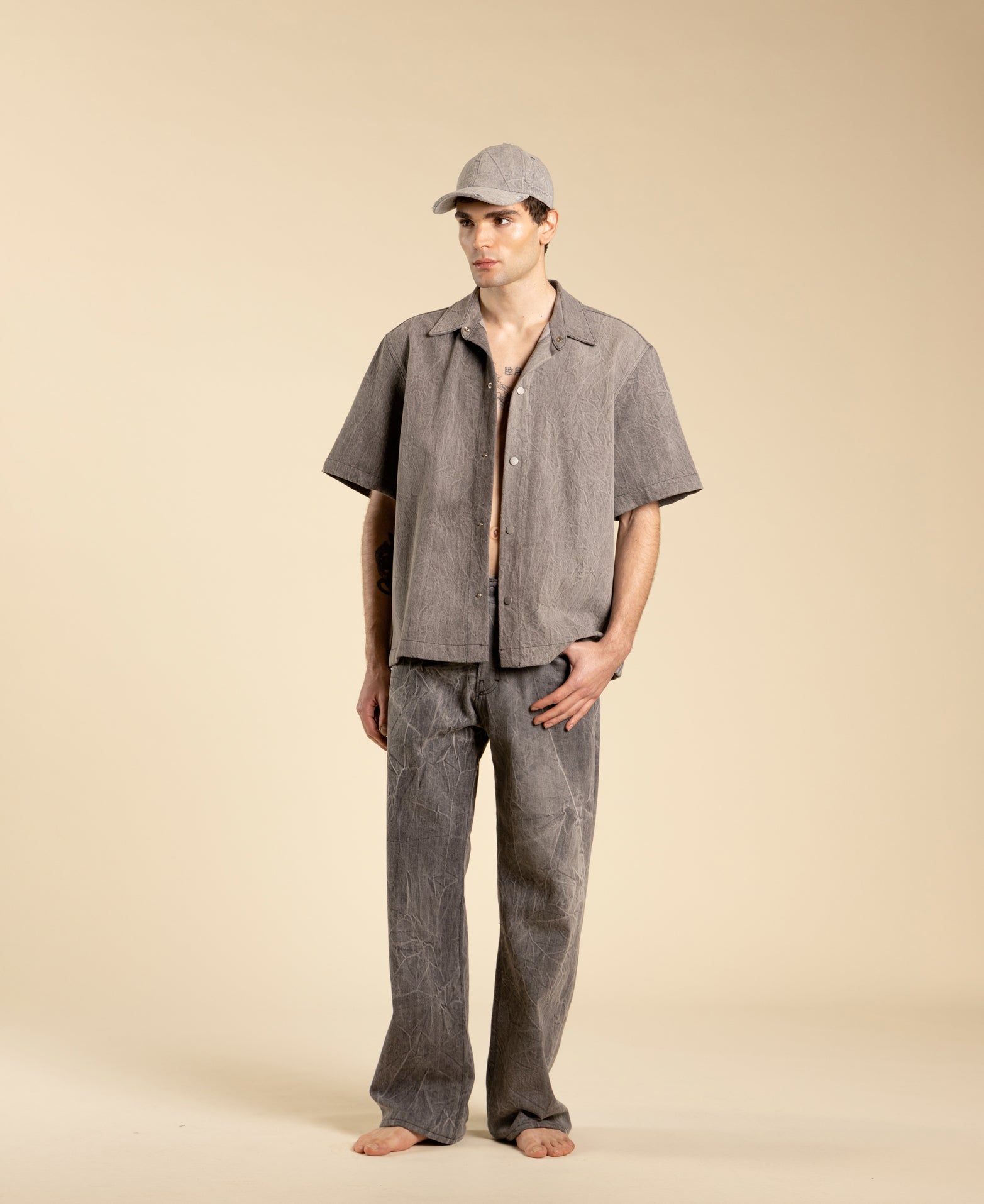 Gray denim cotton baseball cap