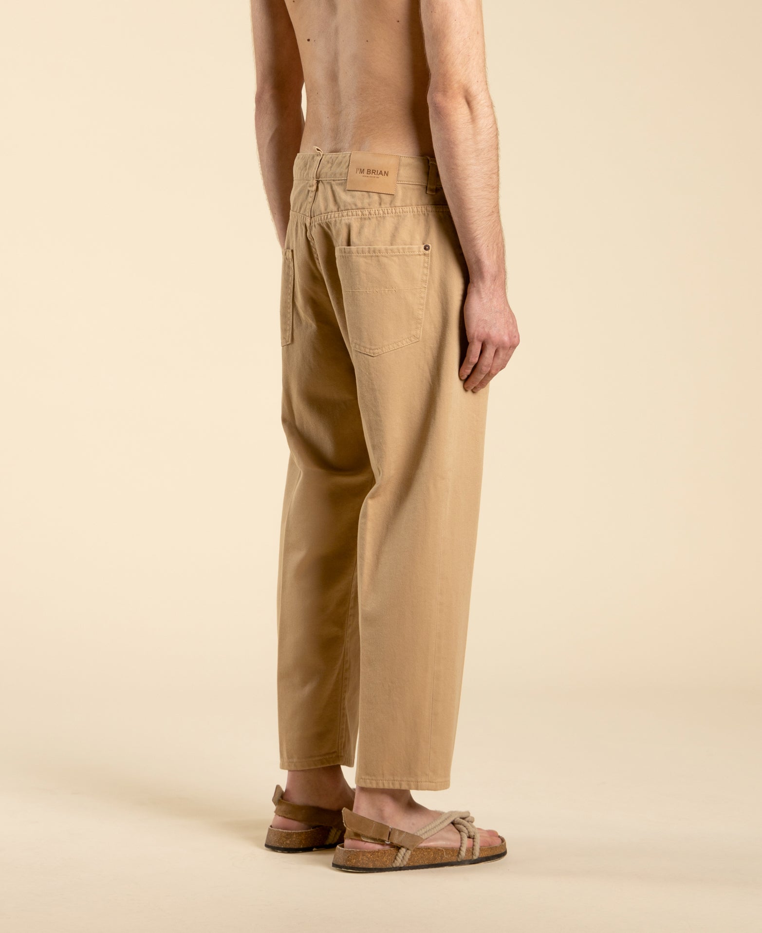 Cropped denim cotton jeans - Beige