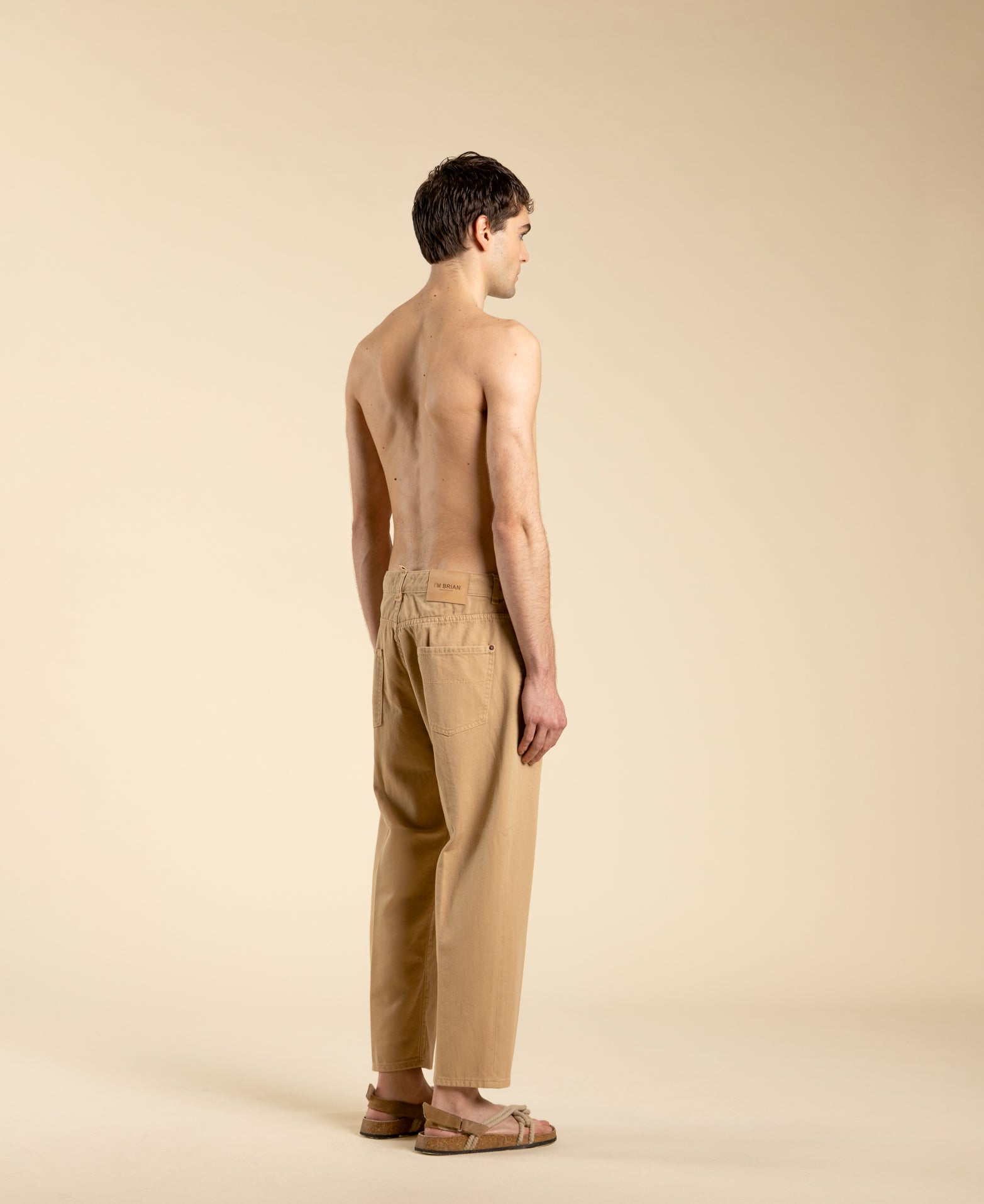 Cropped denim cotton jeans - Beige