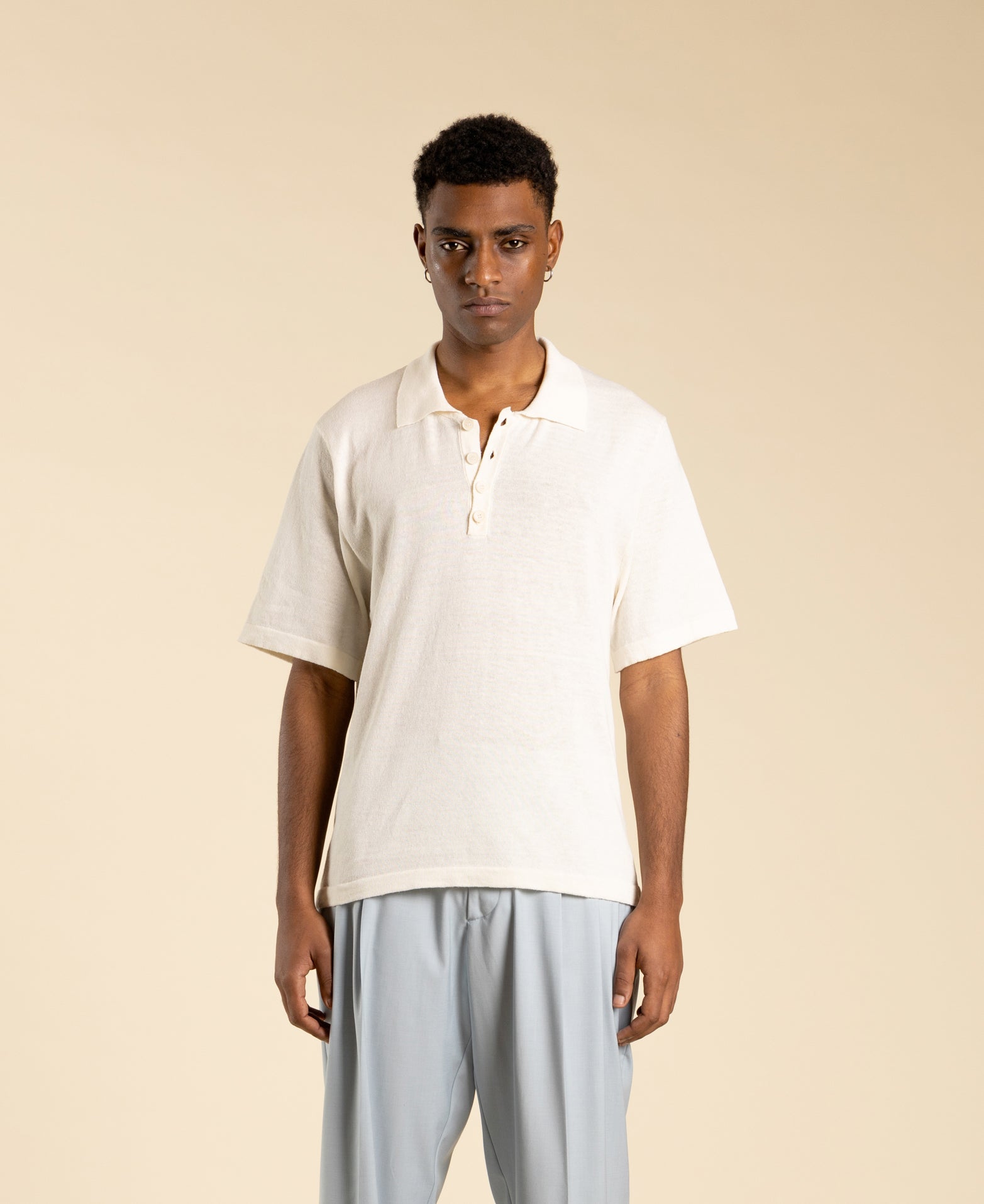 Short-sleeved polo shirt - Cream