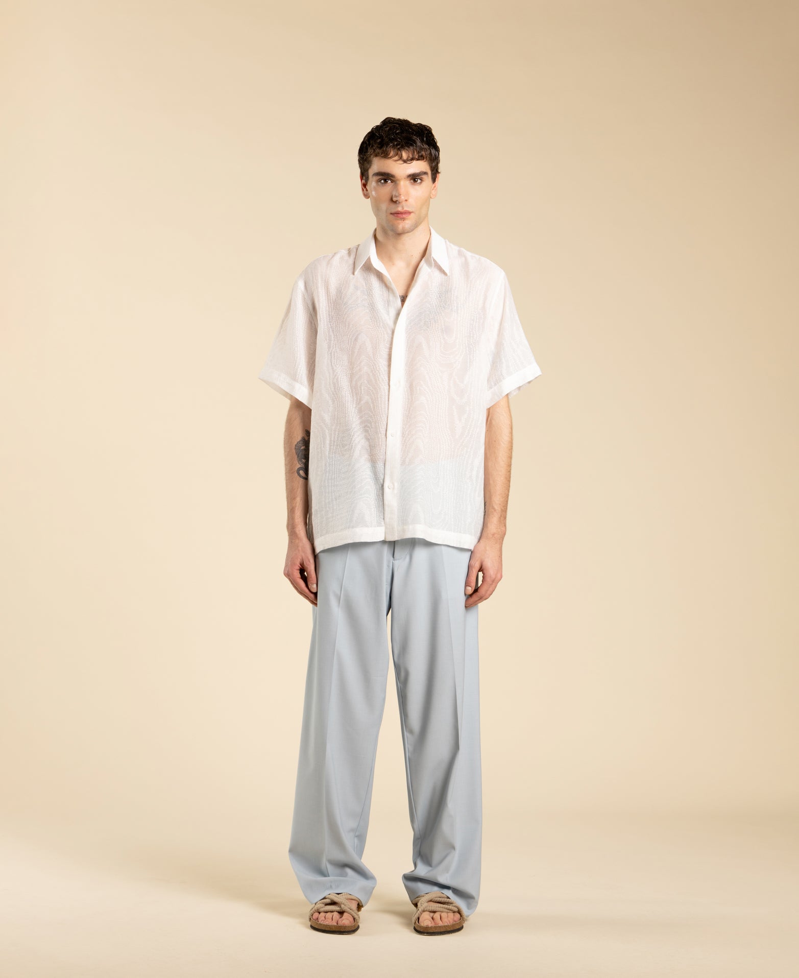Wide Leg Trousers - Powder