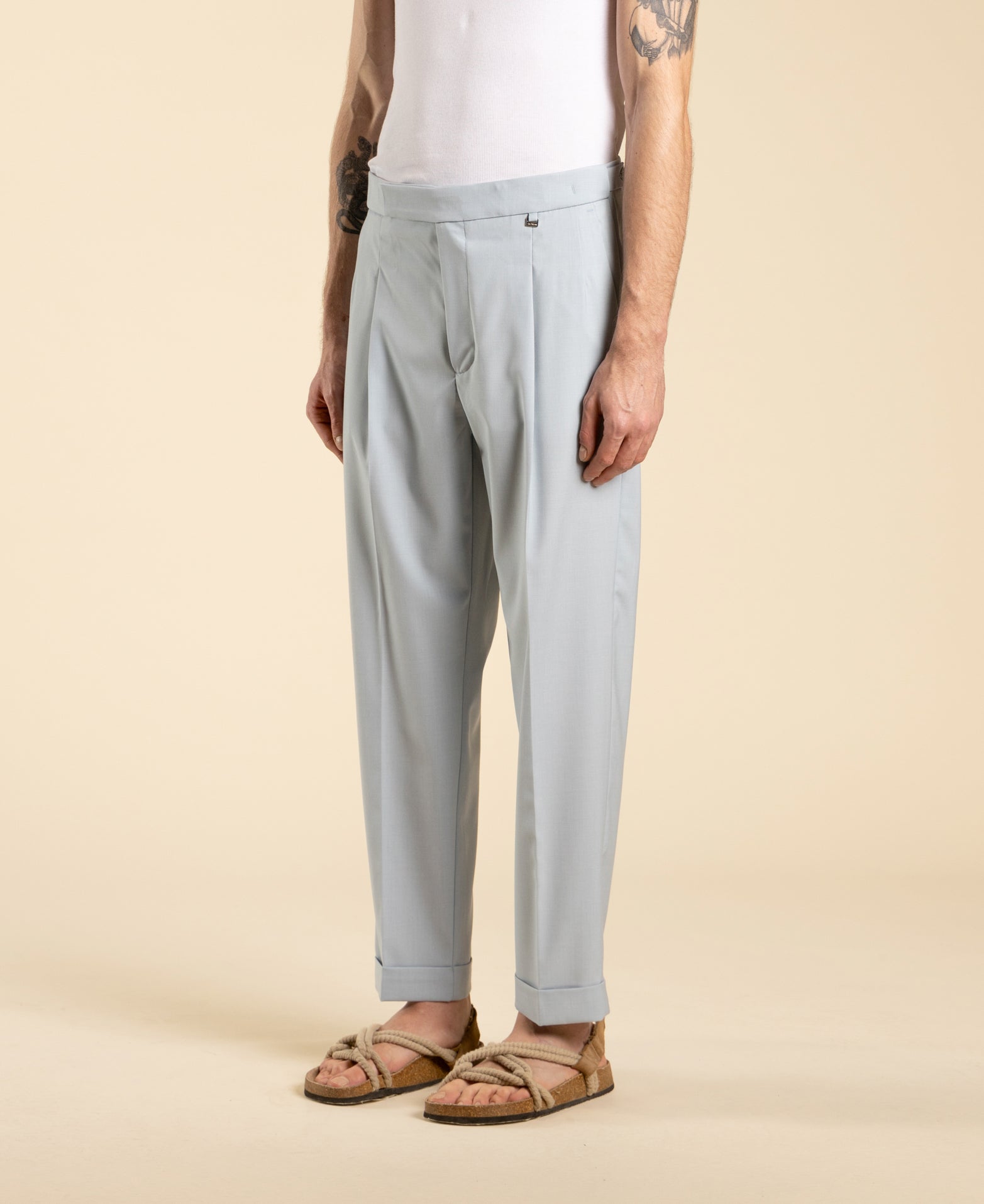 Regular fit double pleat trousers - Powder