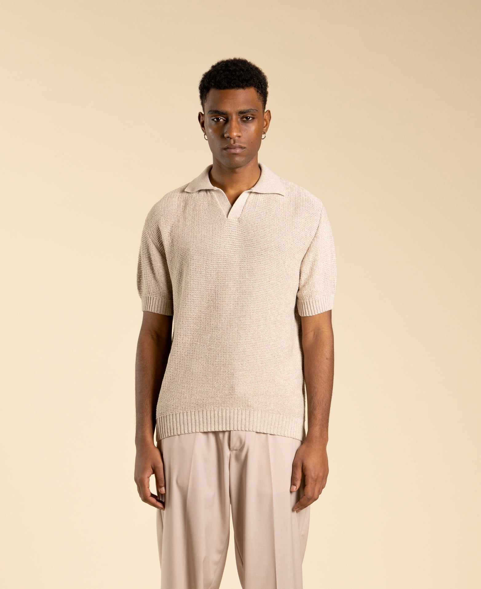 Regular-fit knitted polo shirt - Powder pink