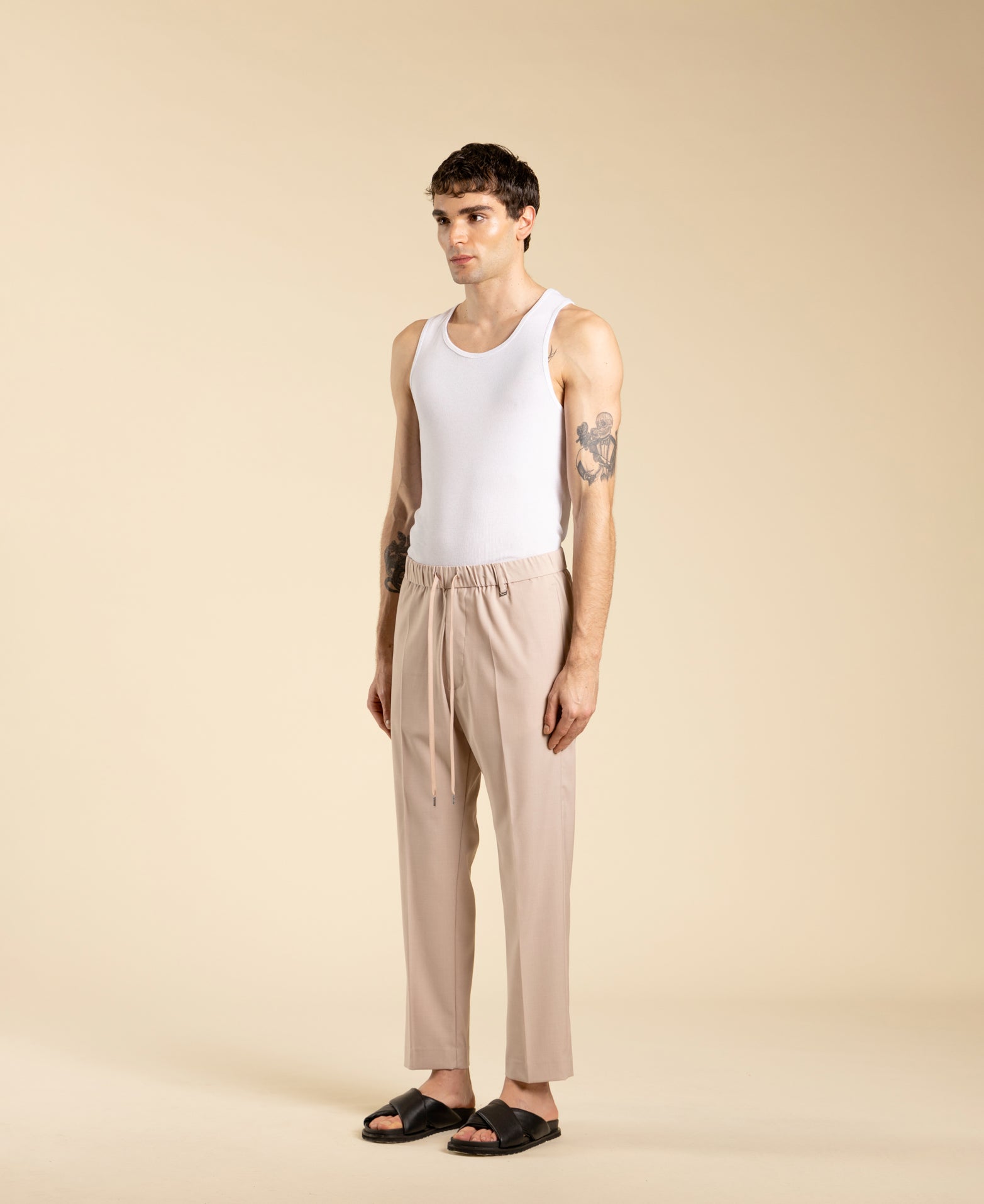 Regular fit trousers with drawstring - Powder