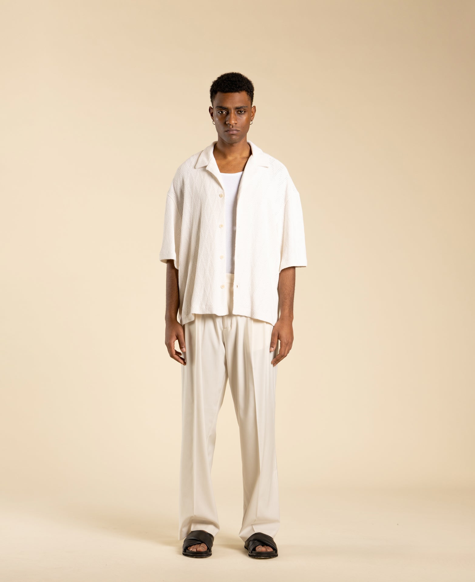 Diamond Pattern Cotton Shirt - Cream
