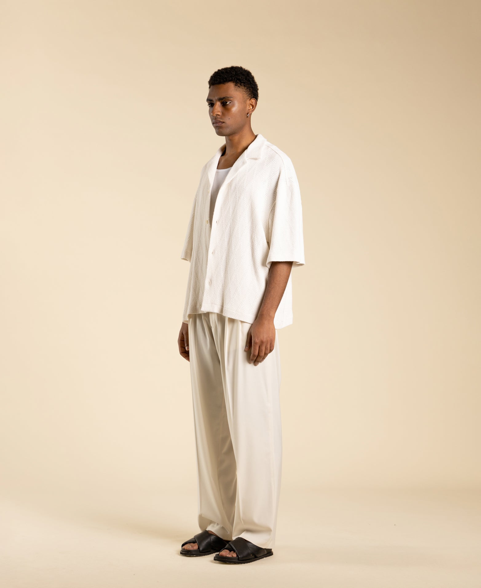 Diamond Pattern Cotton Shirt - Cream