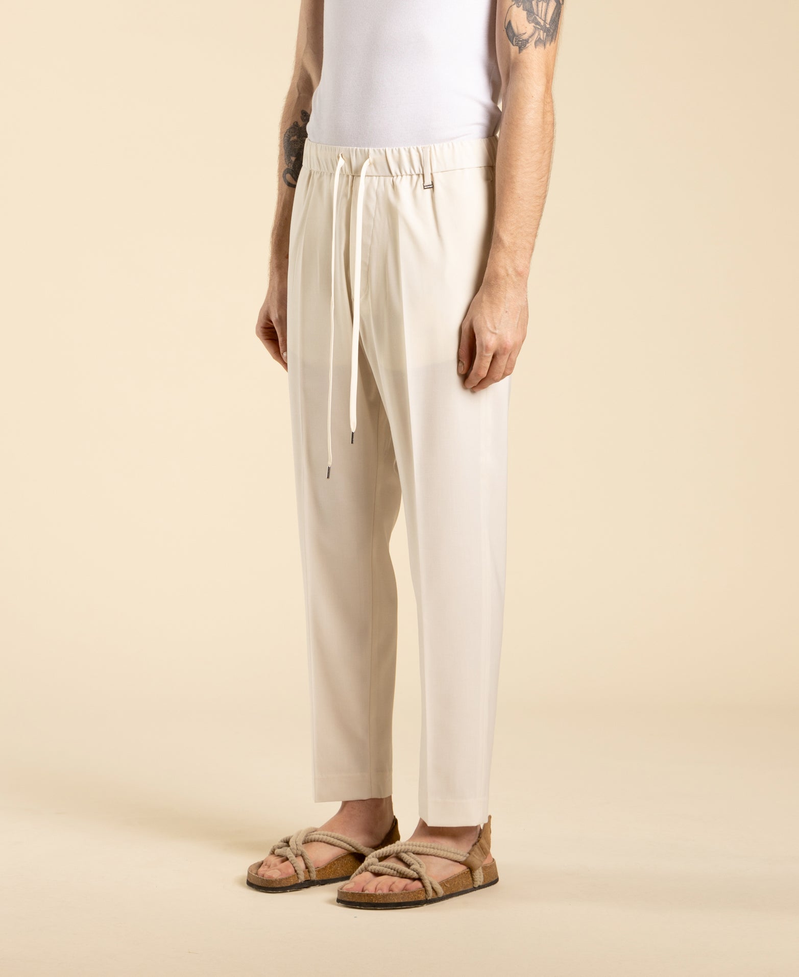 Regular fit trousers with drawstring - Cream
