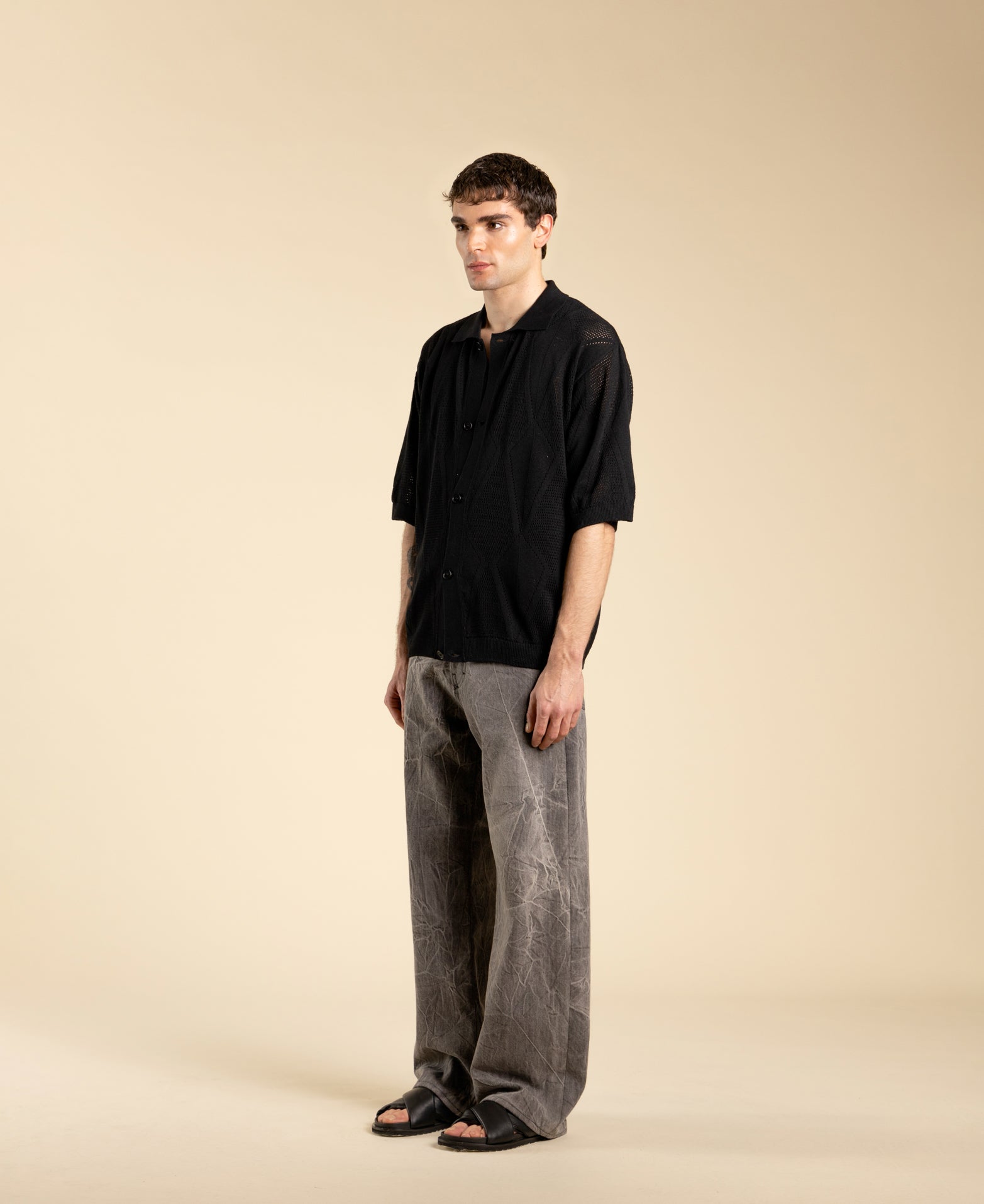 Cotton Knit Cardigan - Black