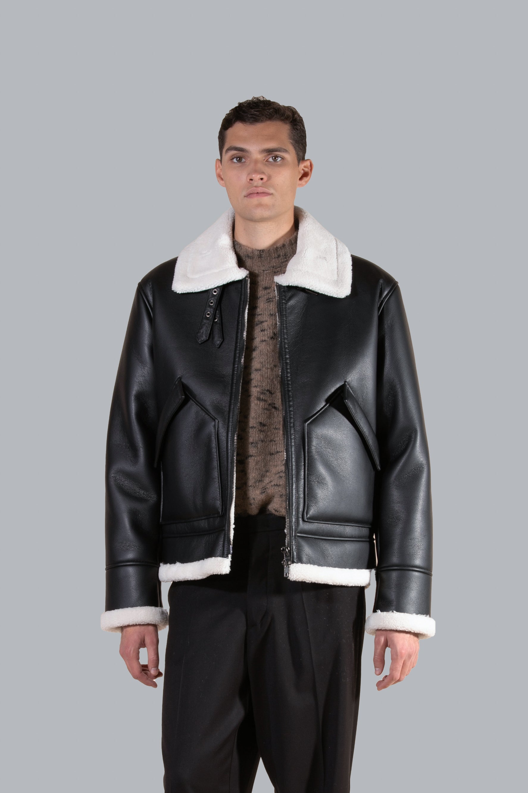 Faux Sheepskin Jacket - Black
