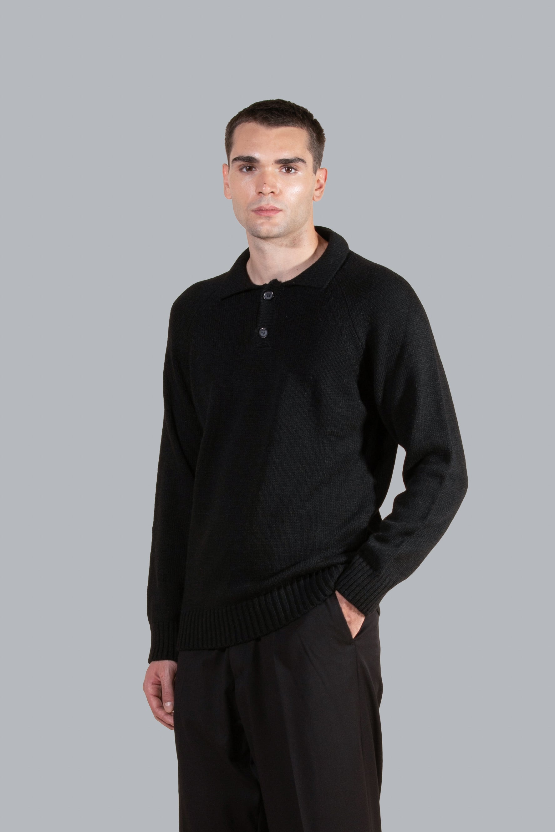 Polo in maglia misto lana - Nero