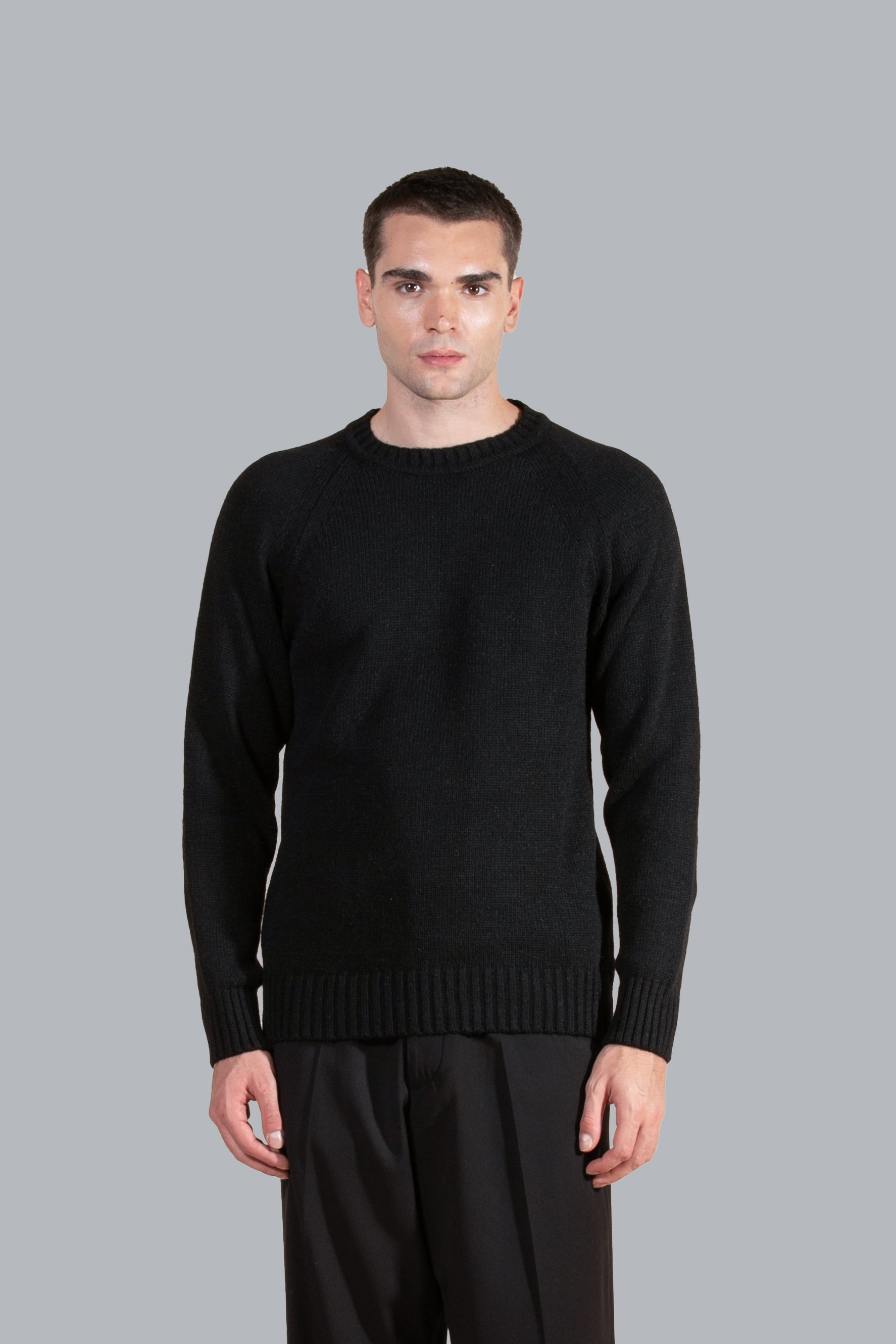 Girocollo in maglia misto lana - nero