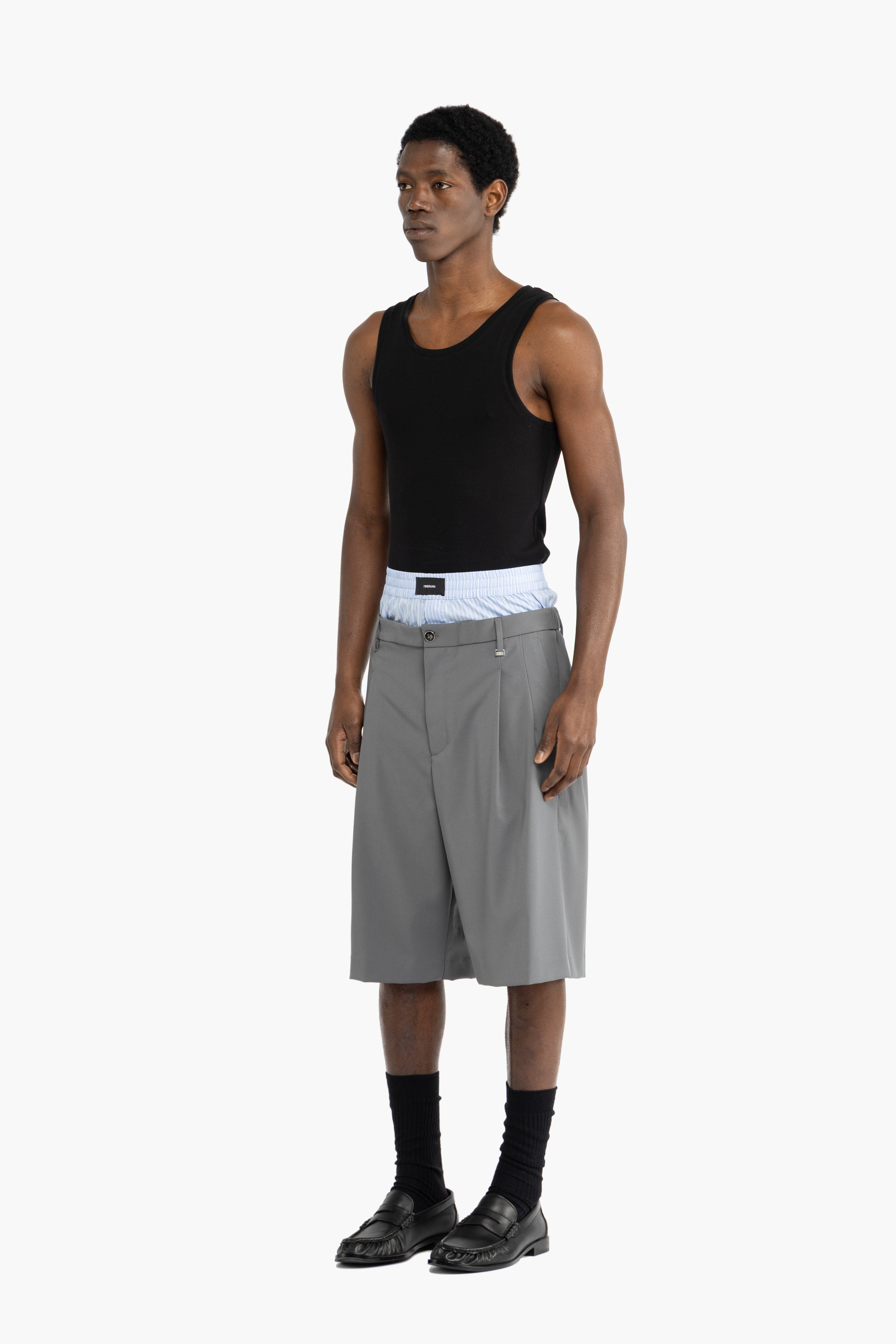 Bermuda oversize con elastico in cotone - Grigio