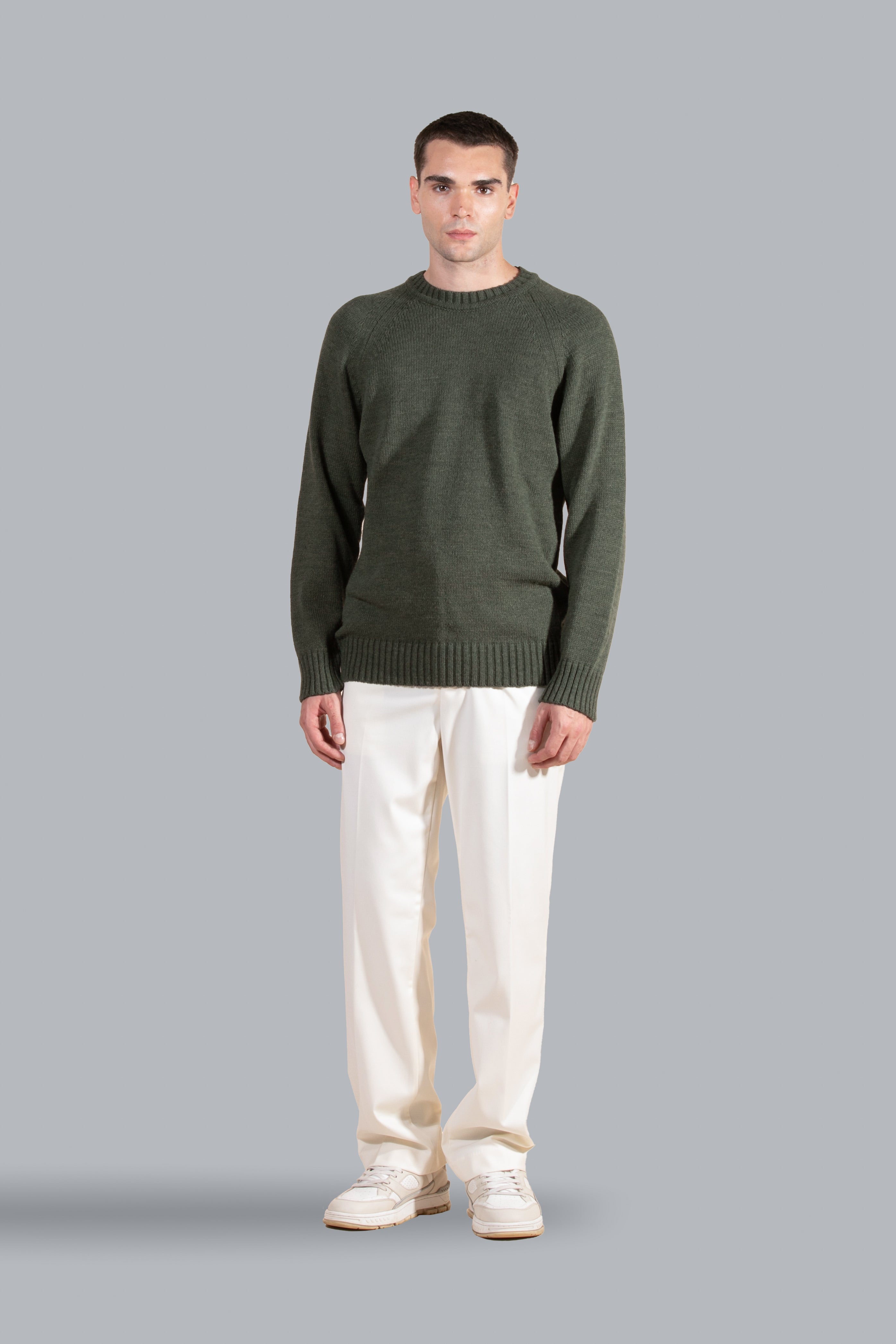 Girocollo in maglia misto lana - Verde militare