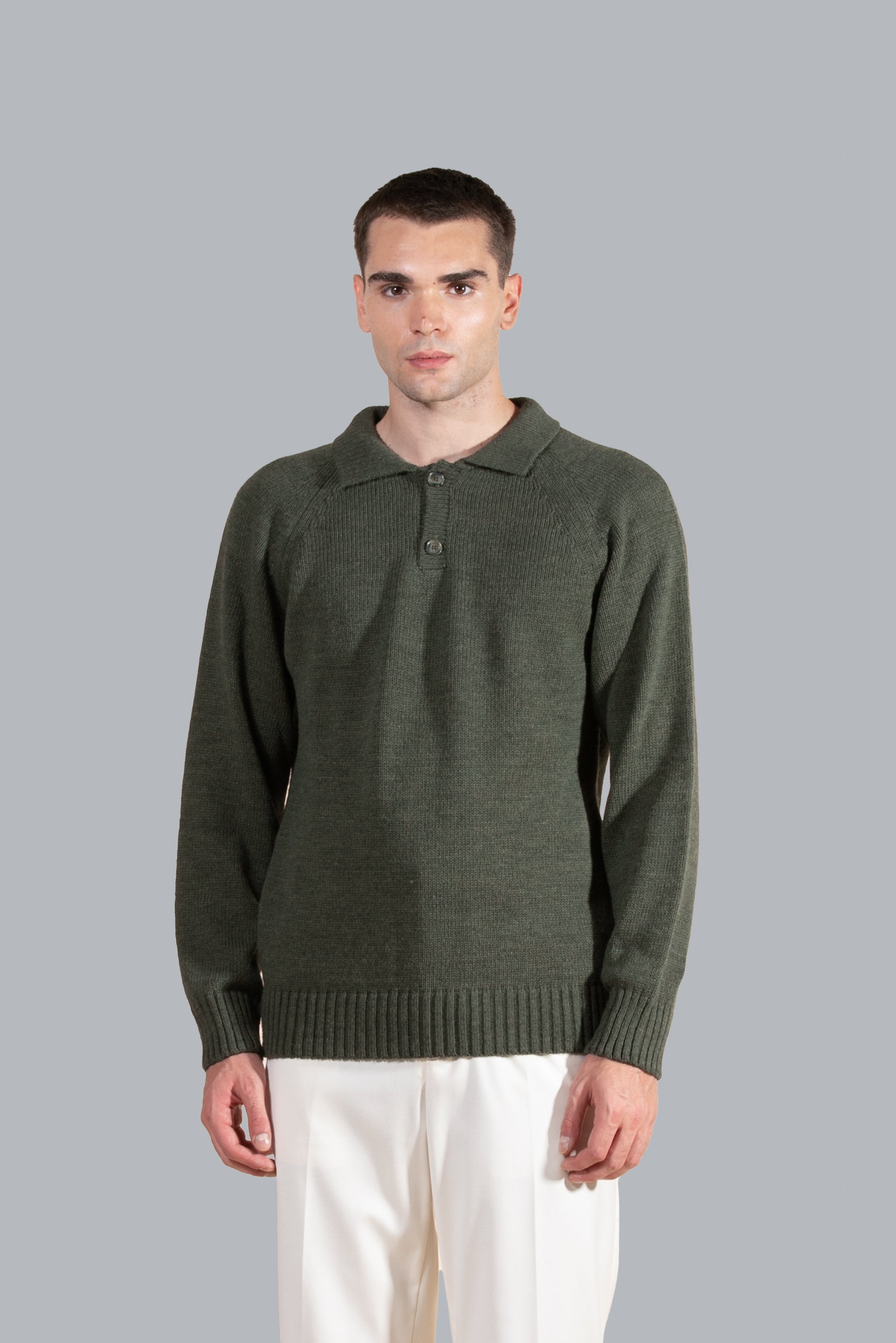 Polo in maglia misto lana - Verde militare