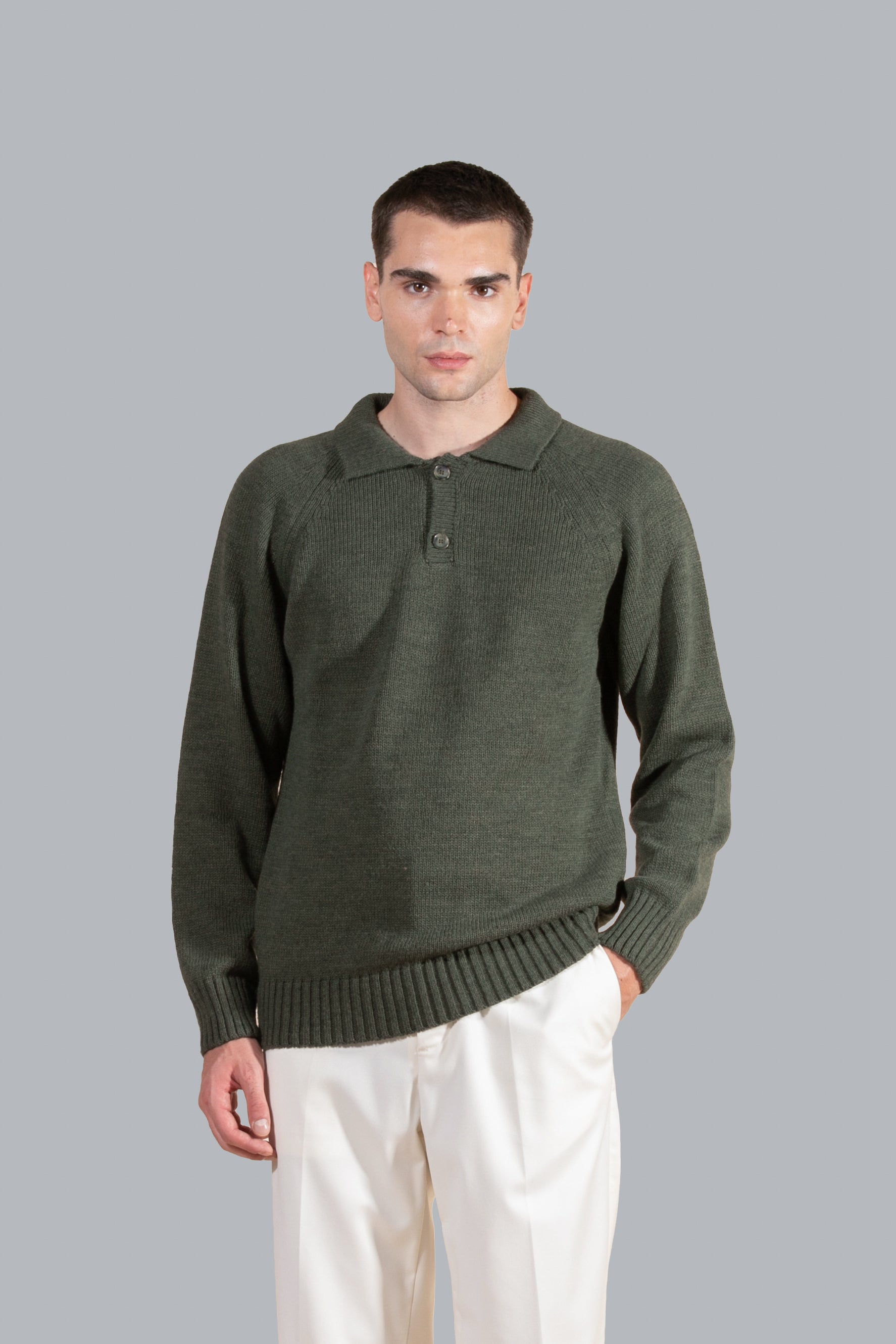 Polo in maglia misto lana - Verde militare