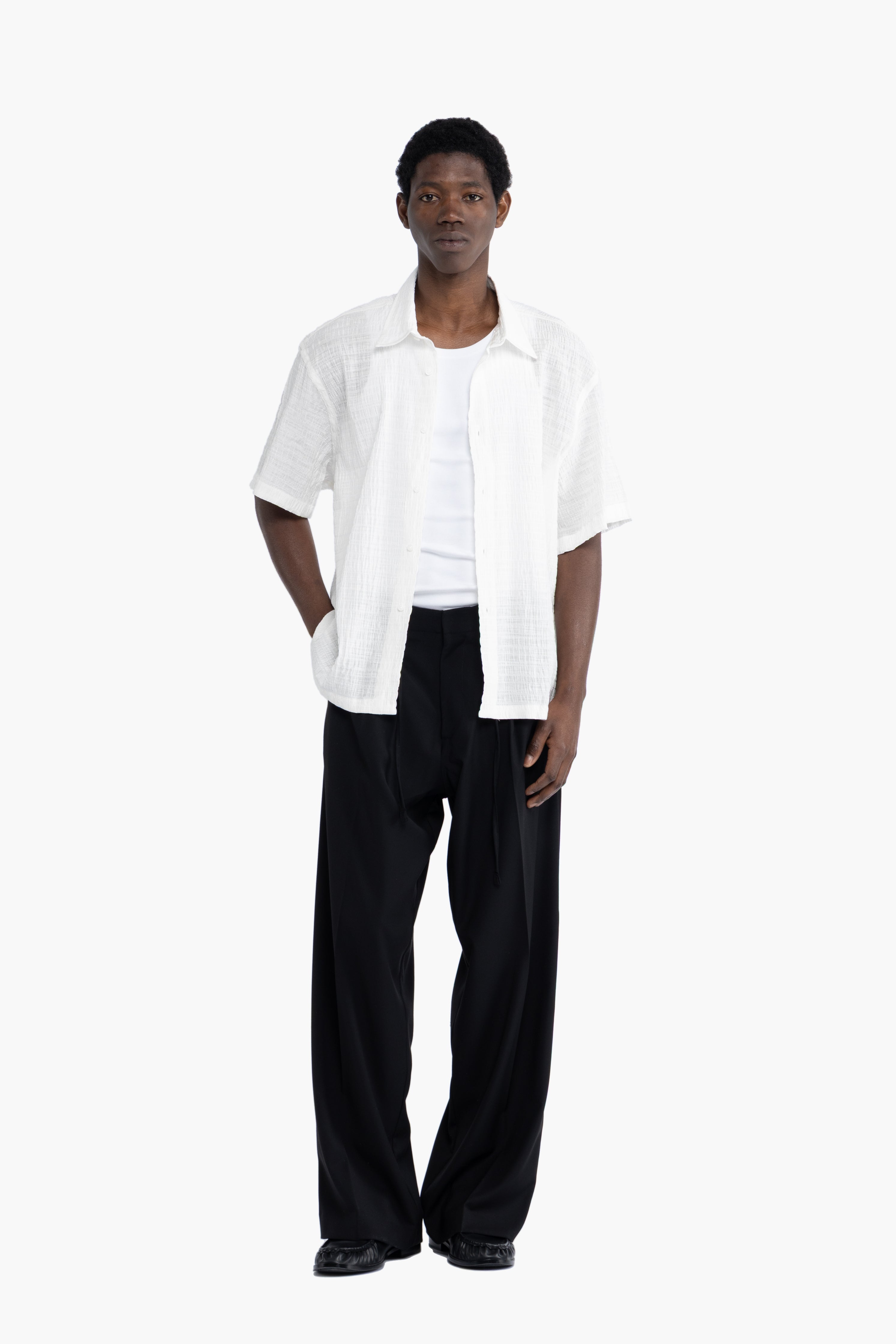 Camicia jacquard maniche corte - Bianco