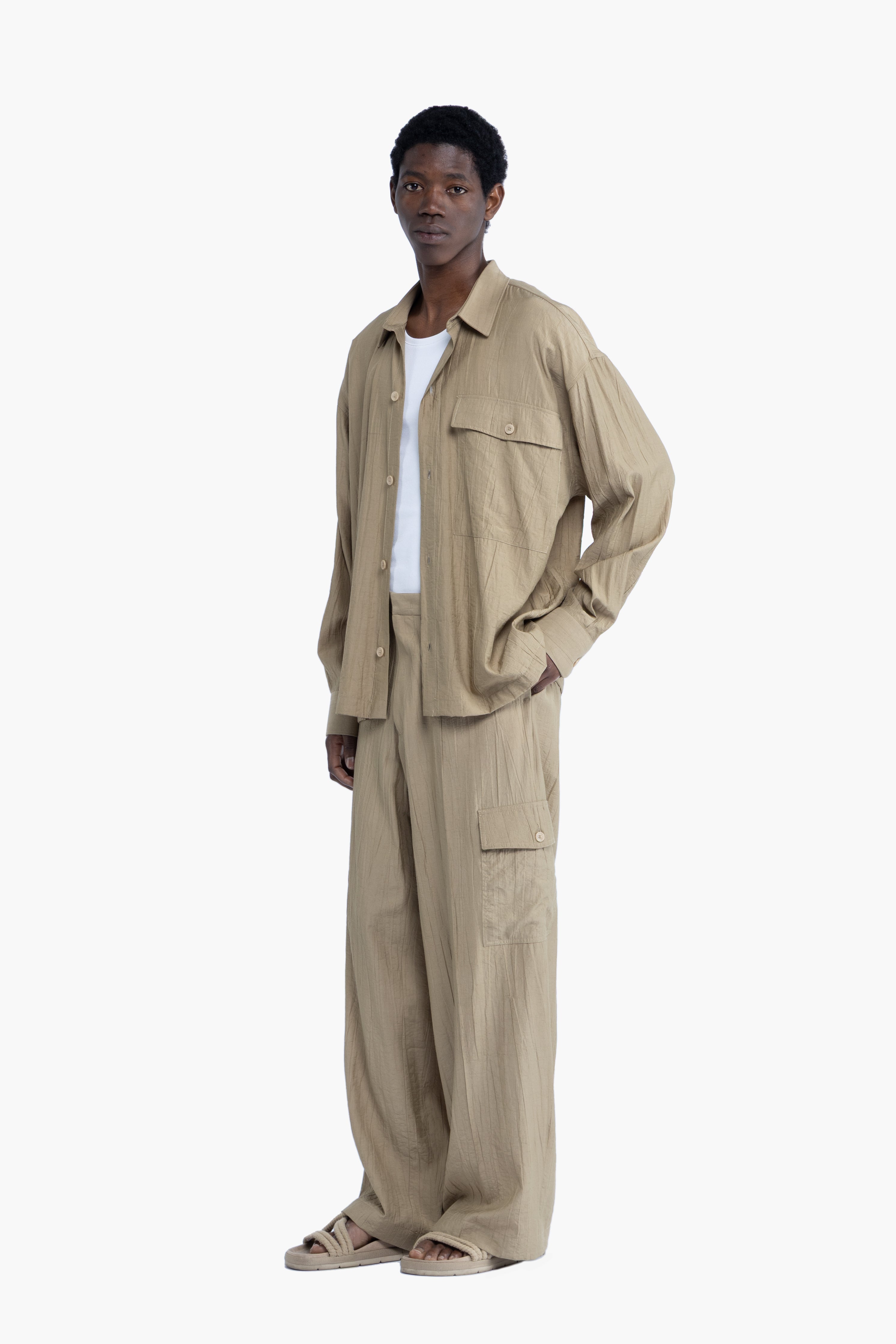 Camicia con tasca effetto stropicciato - Khaki