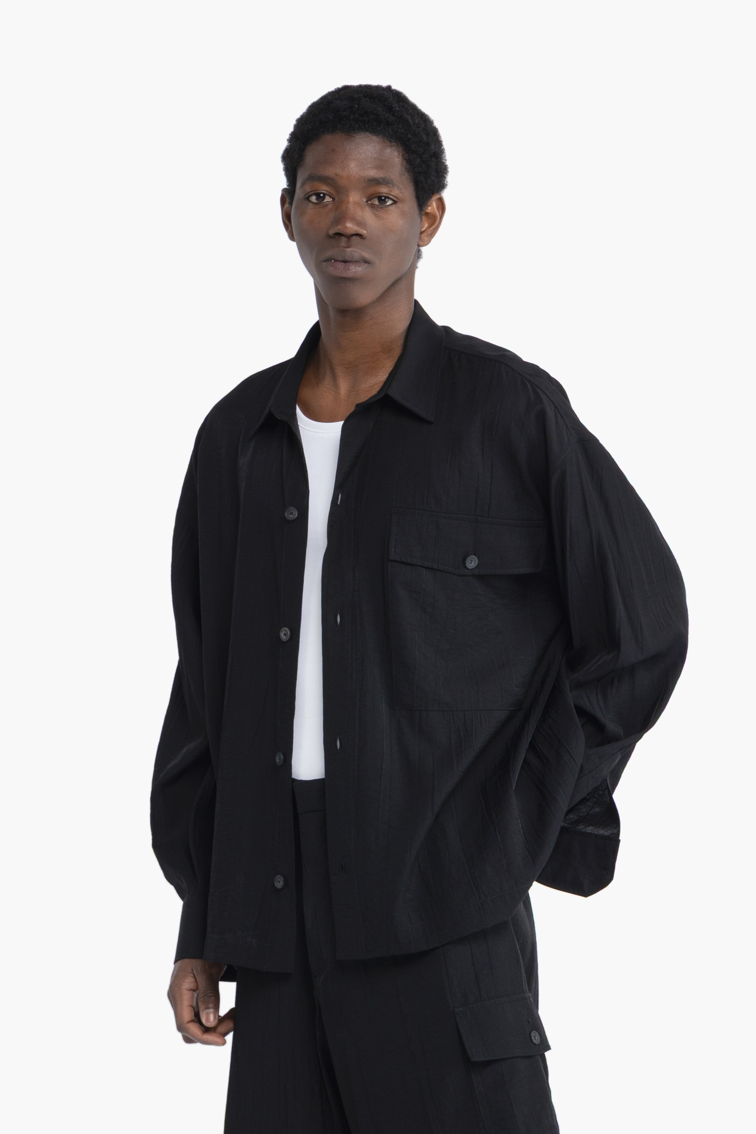 Camicia con tasca effetto stropicciato - Nero