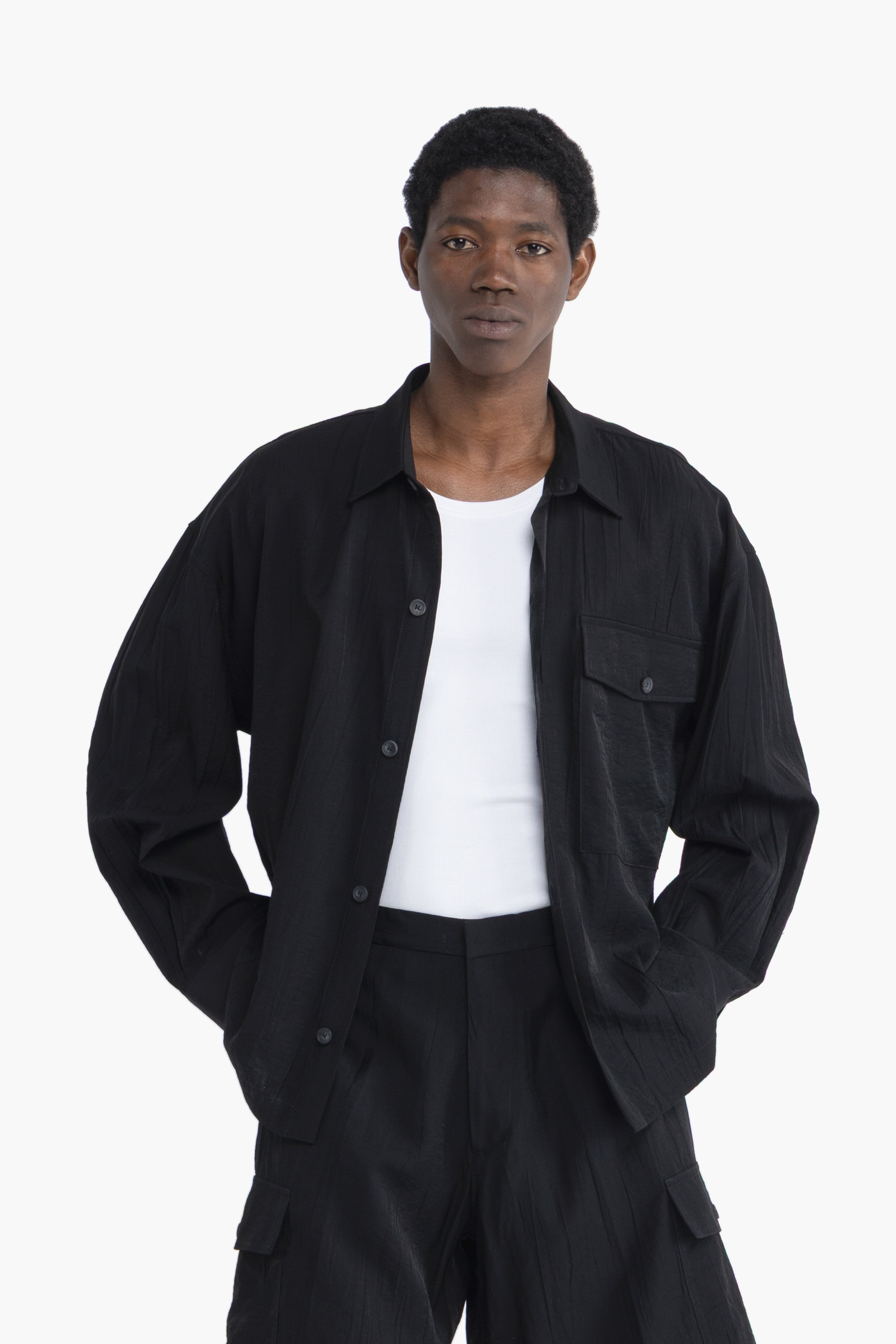 Camicia con tasca effetto stropicciato - Nero