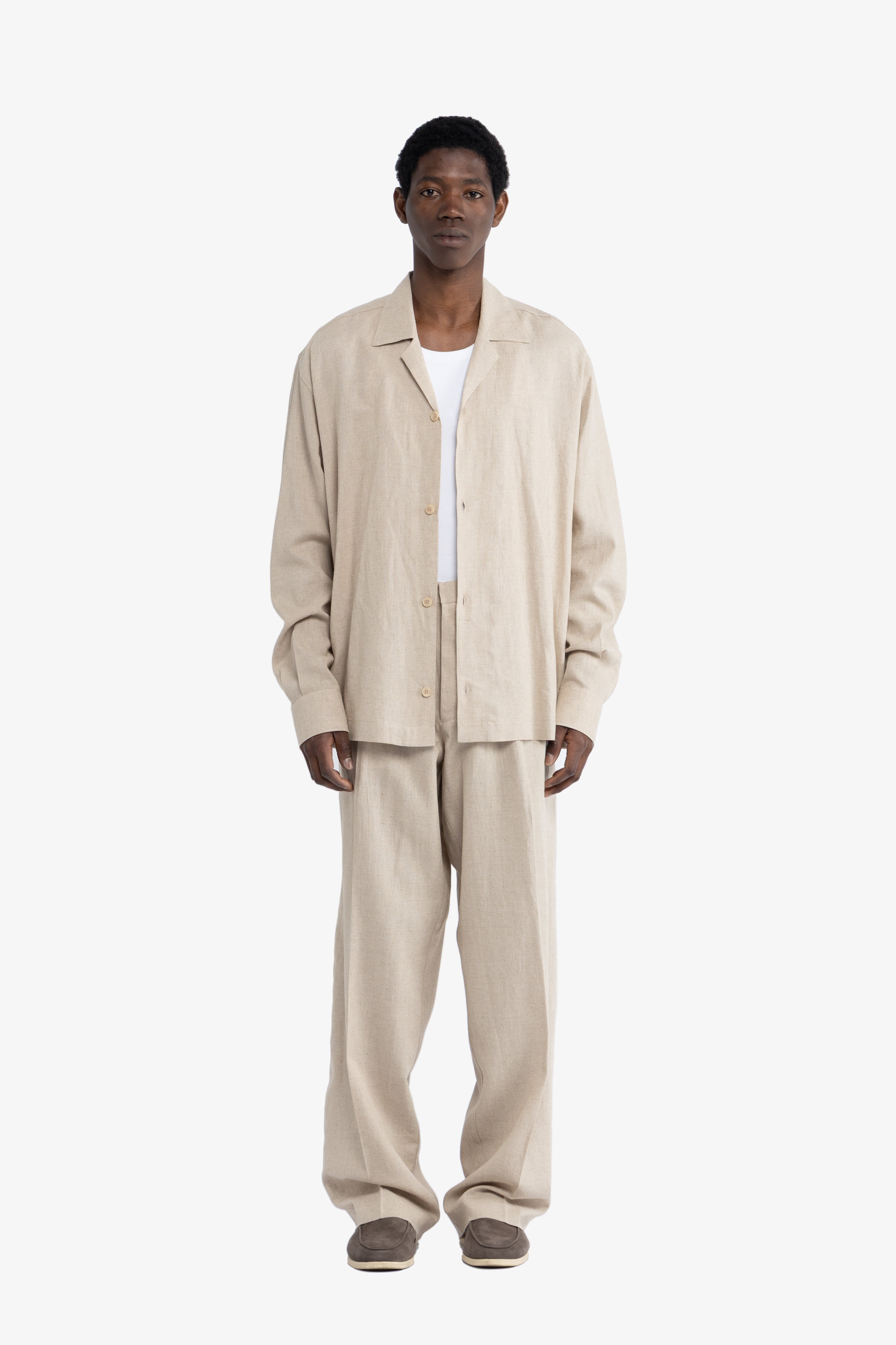 Pantalone gamba ampia in lino - Beige