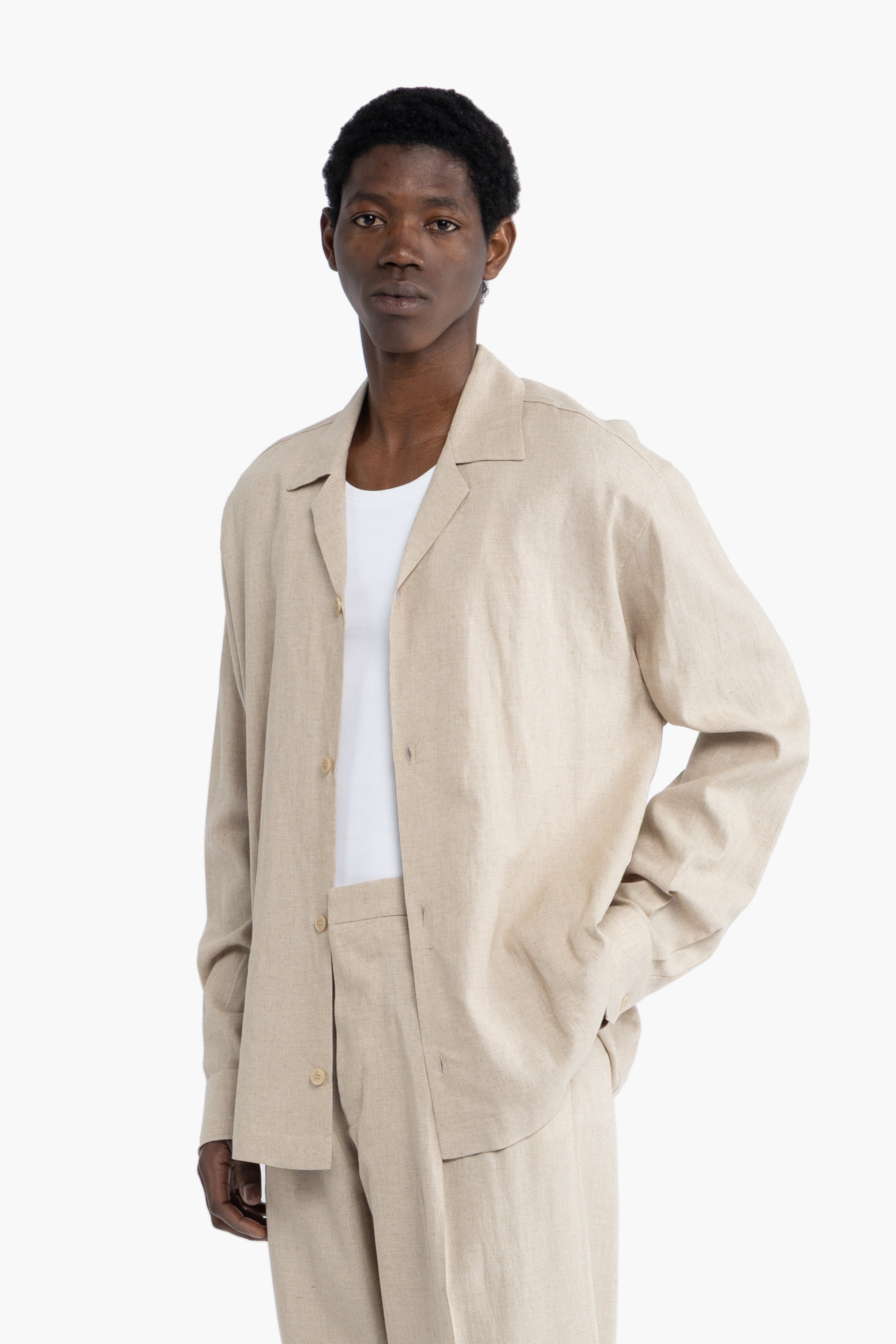 Camicia maniche lunghe in lino - Beige