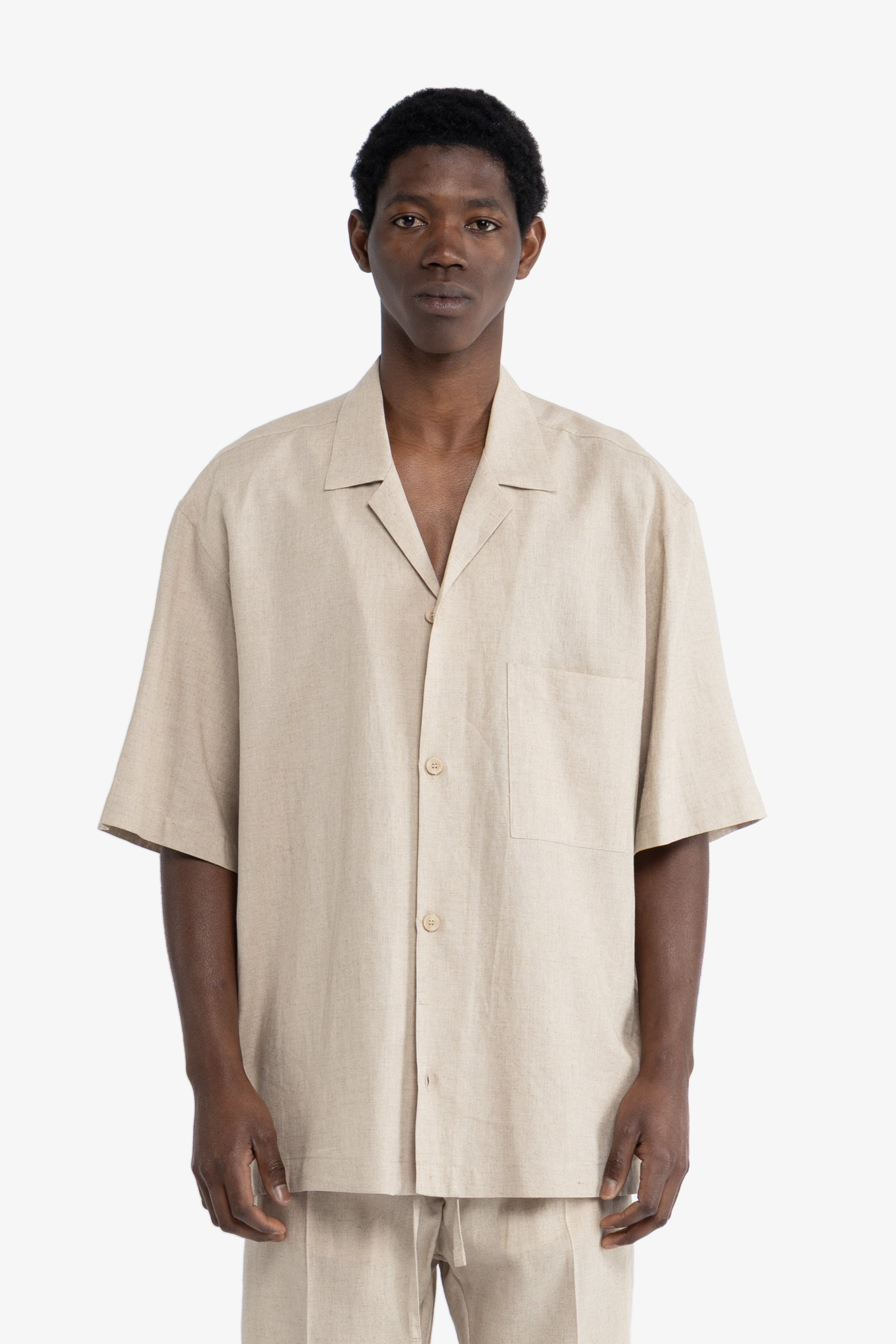 Camicia maniche corte in lino - Beige