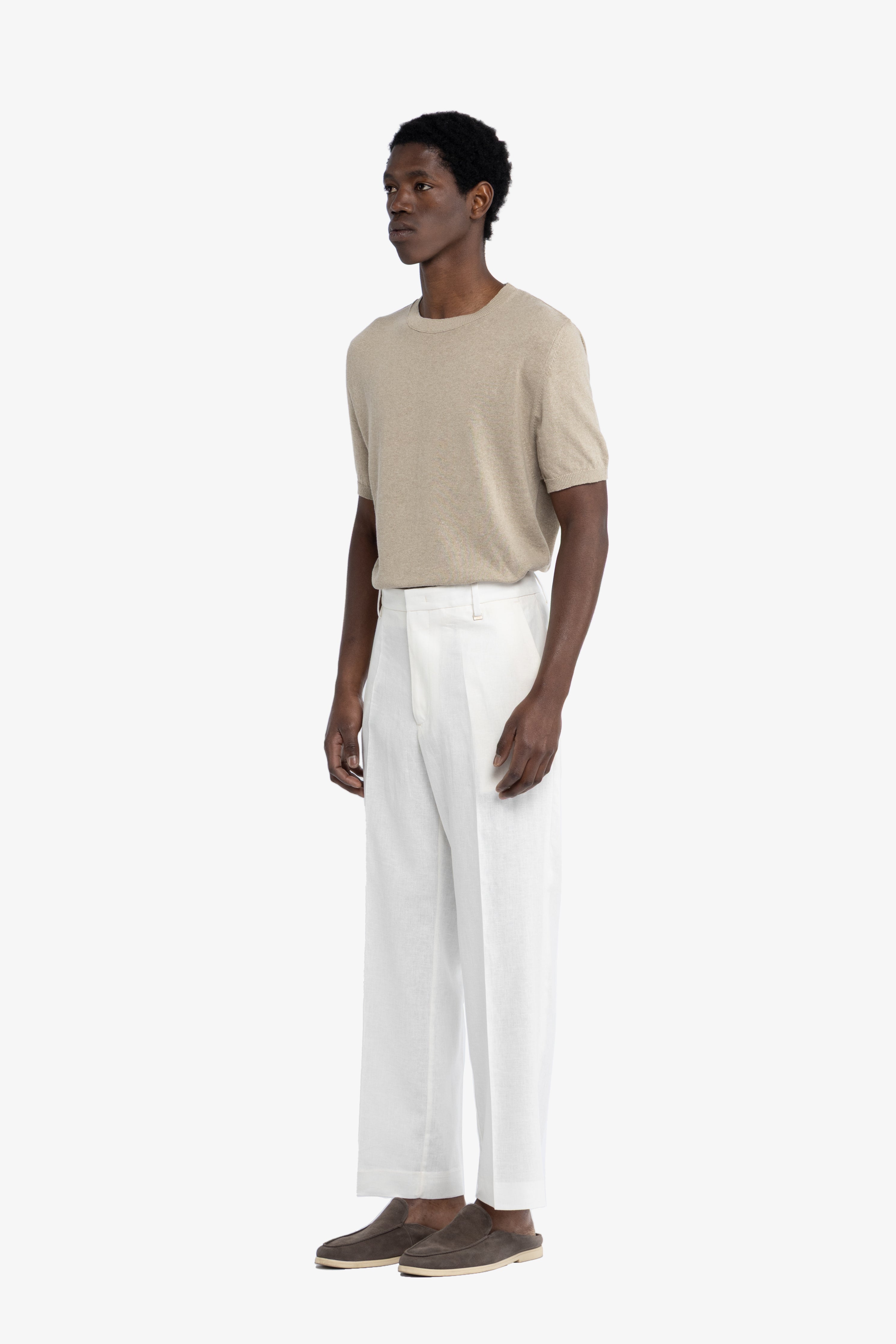 Pantalone tasca america in lino - Bianco
