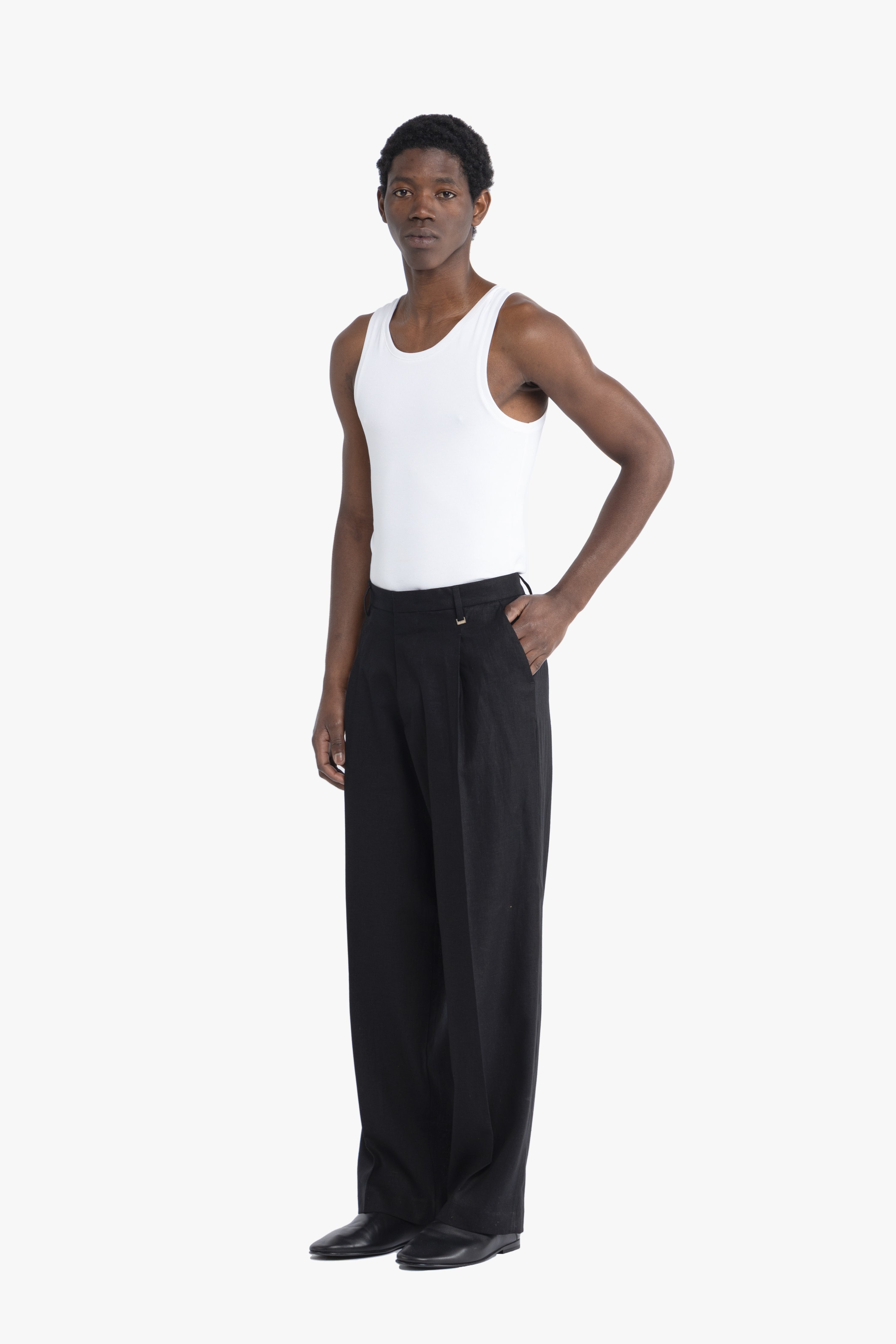 Pantalone gamba ampia in lino - Nero