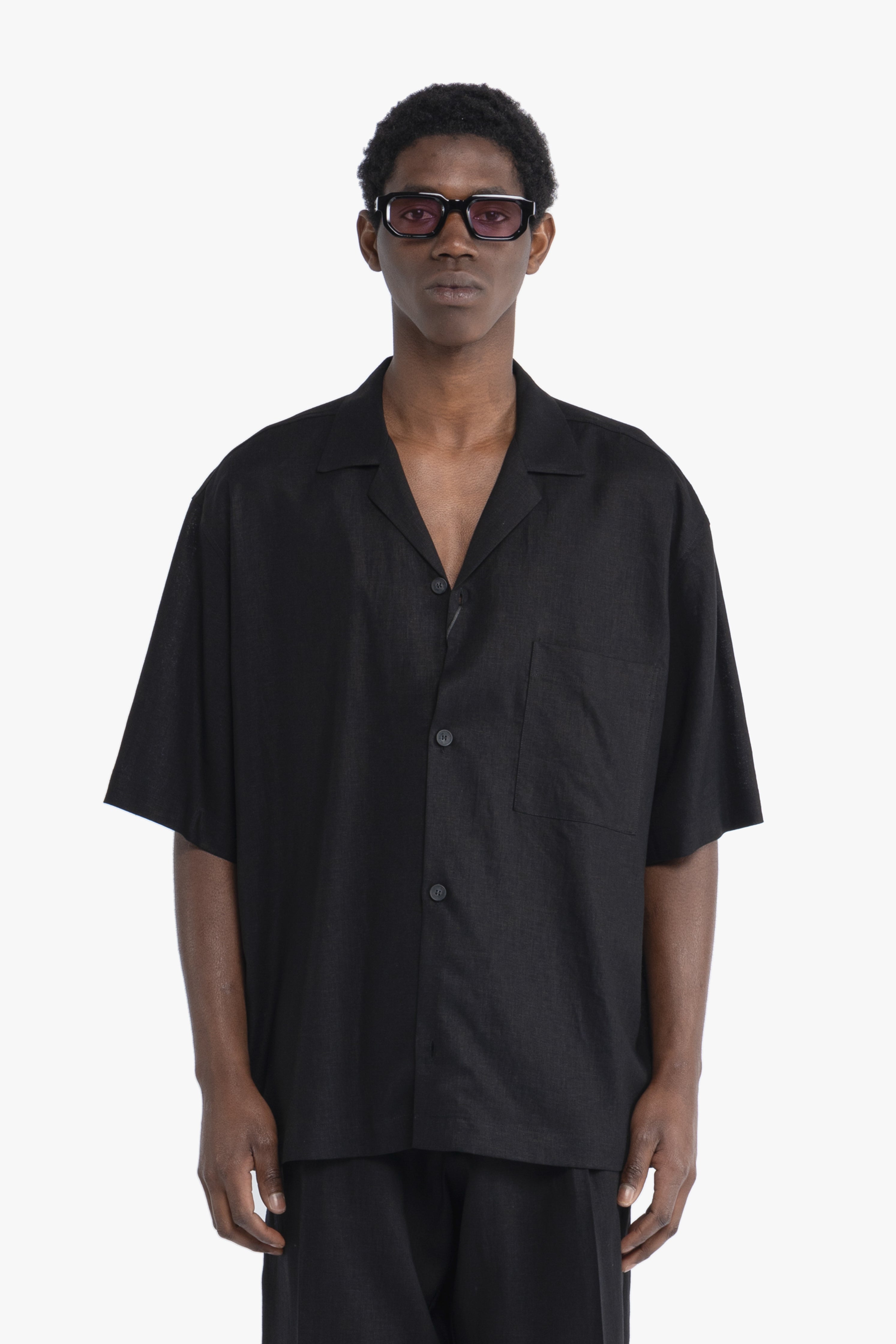Camicia maniche corte in lino - Nero
