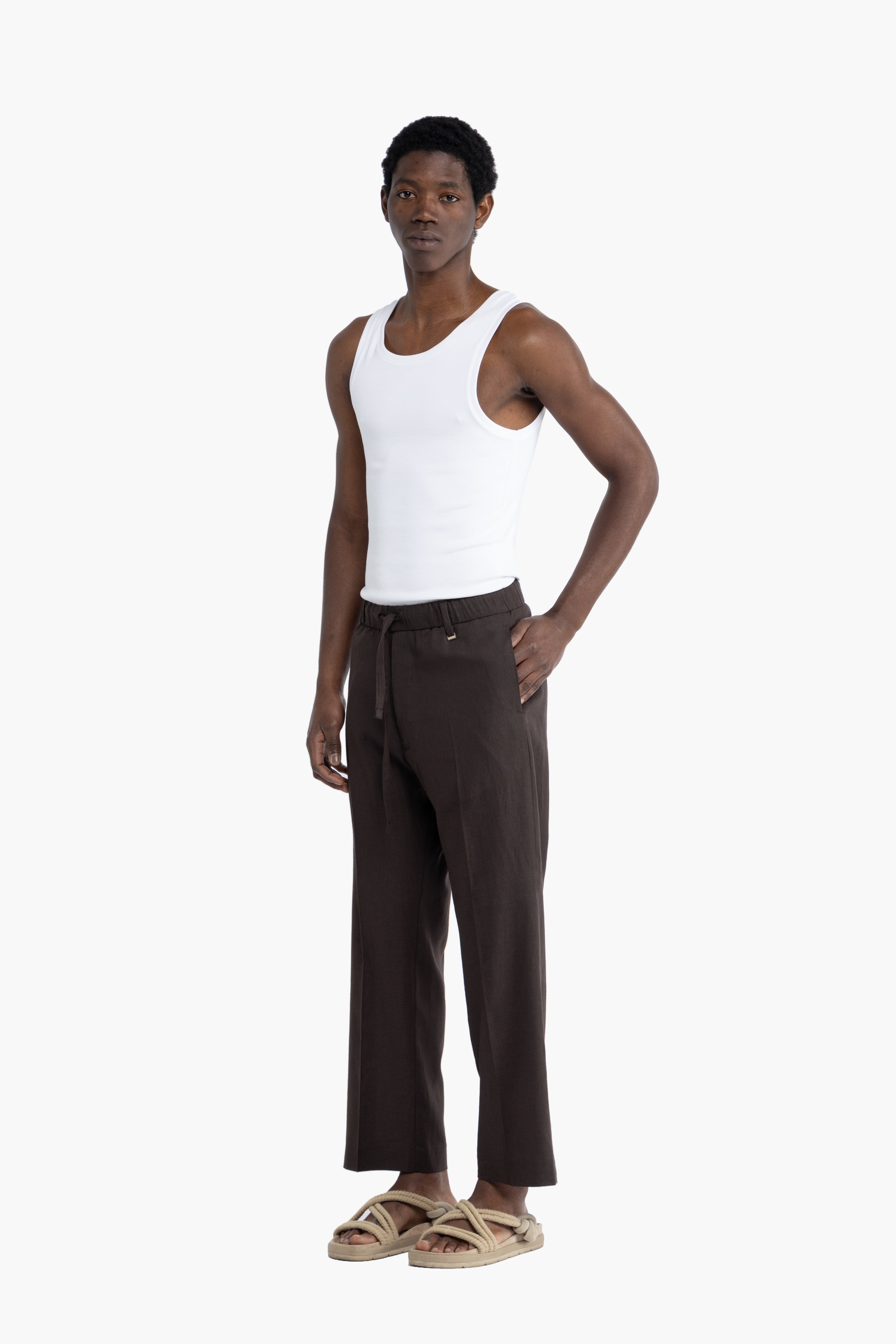 Pantalone con coulisse in lino - Moro