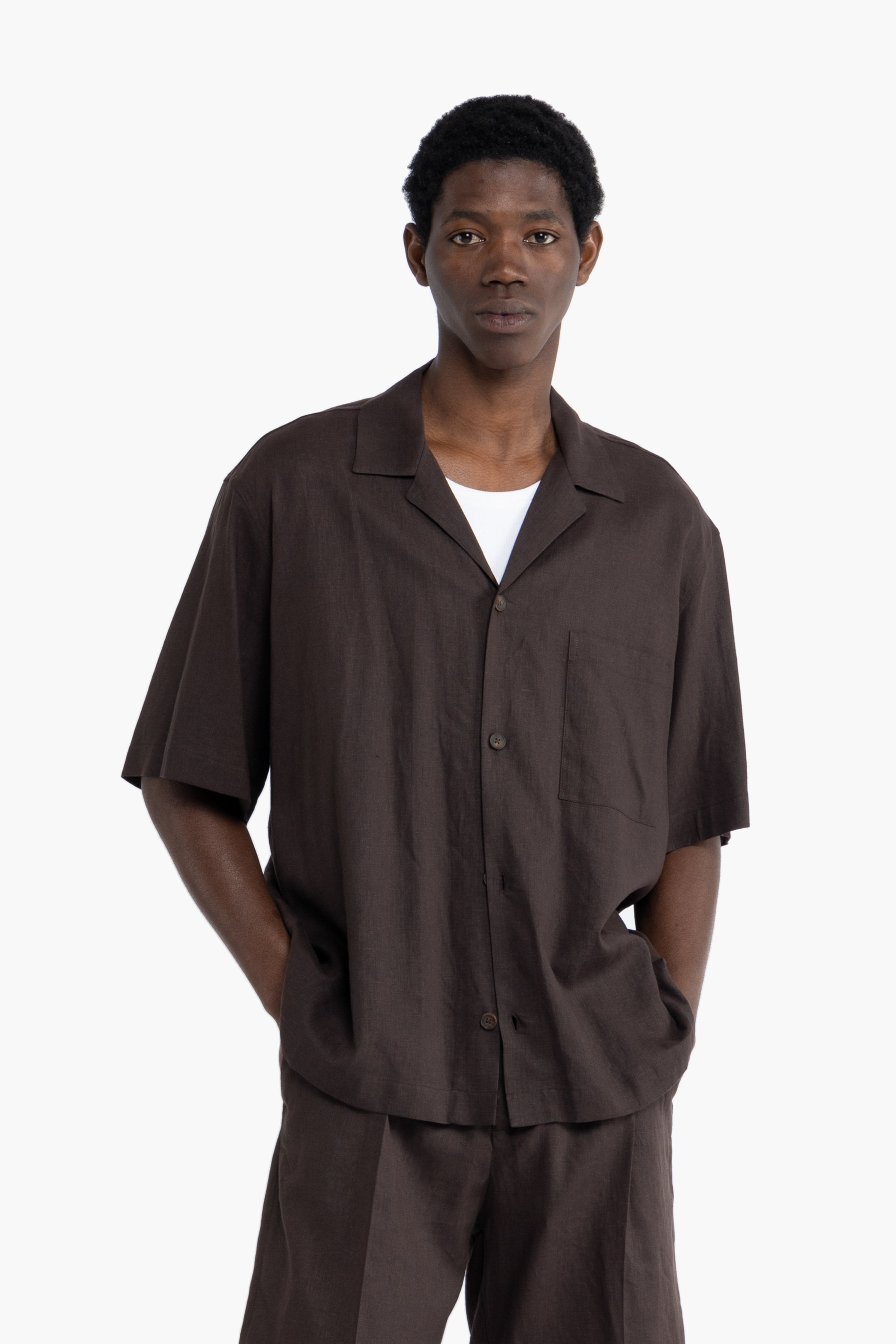 Camicia maniche corte in lino - Moro