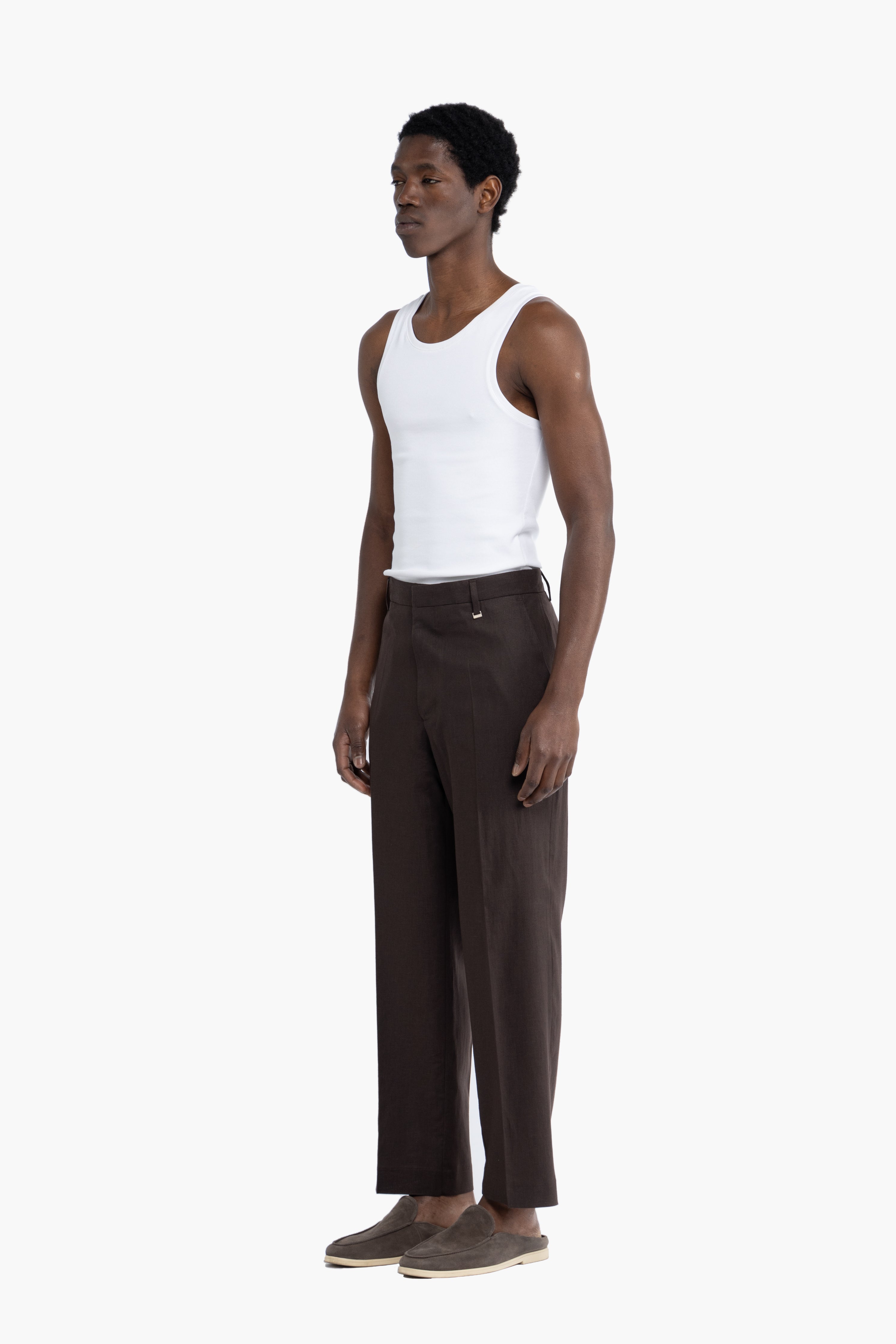 Pantalone tasca america in lino - Moro