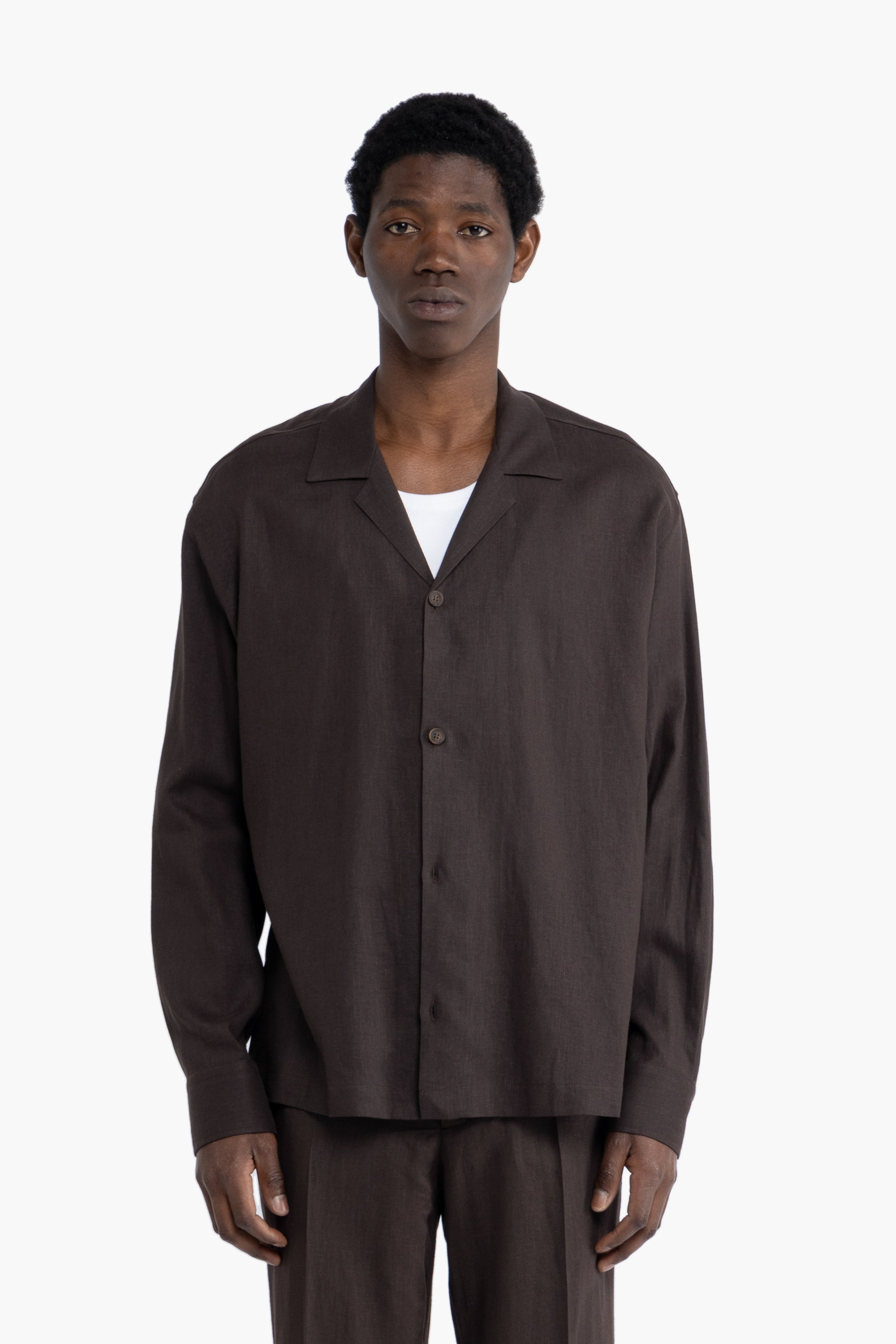 Camicia maniche lunghe in lino - Moro