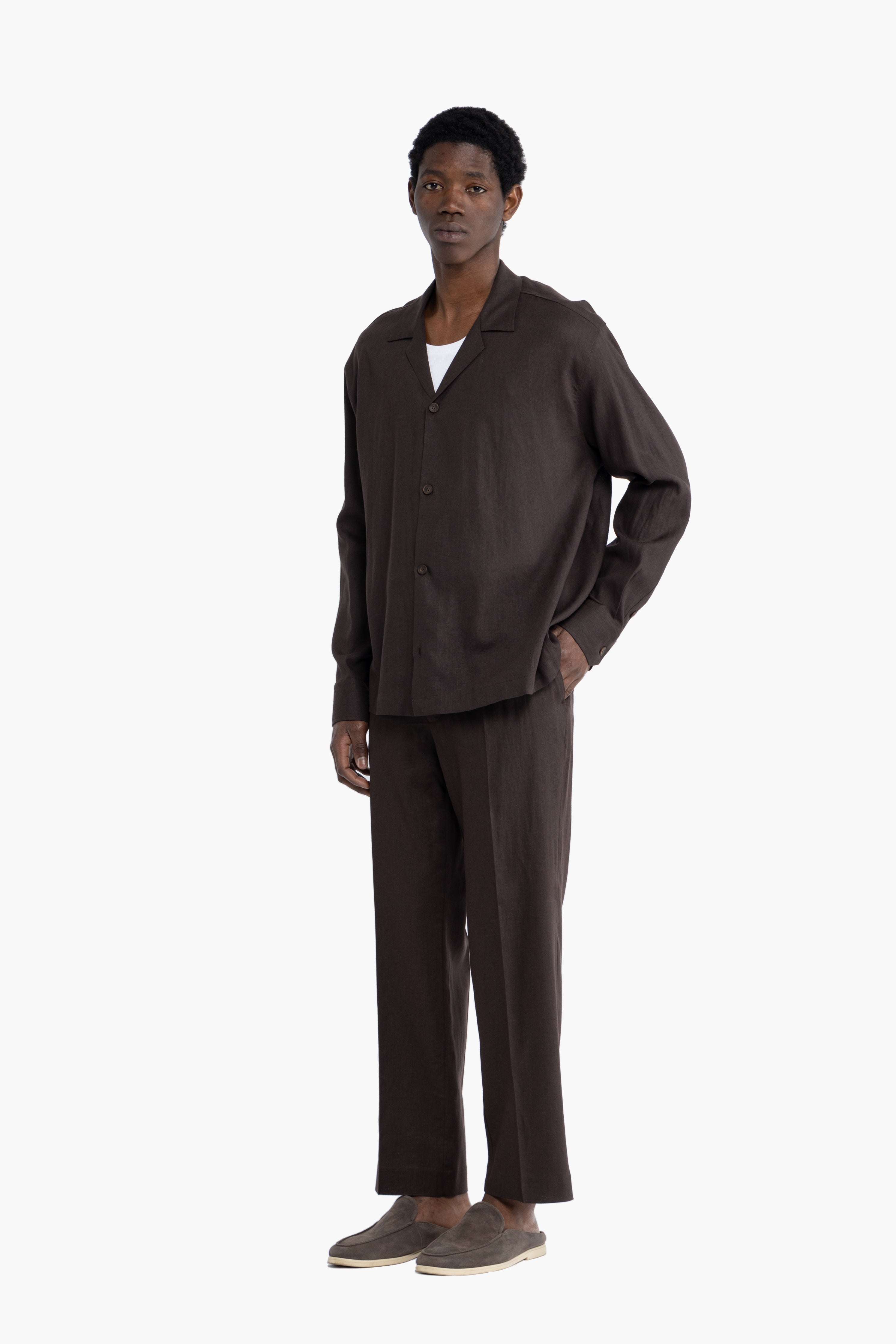 Pantalone tasca america in lino - Moro