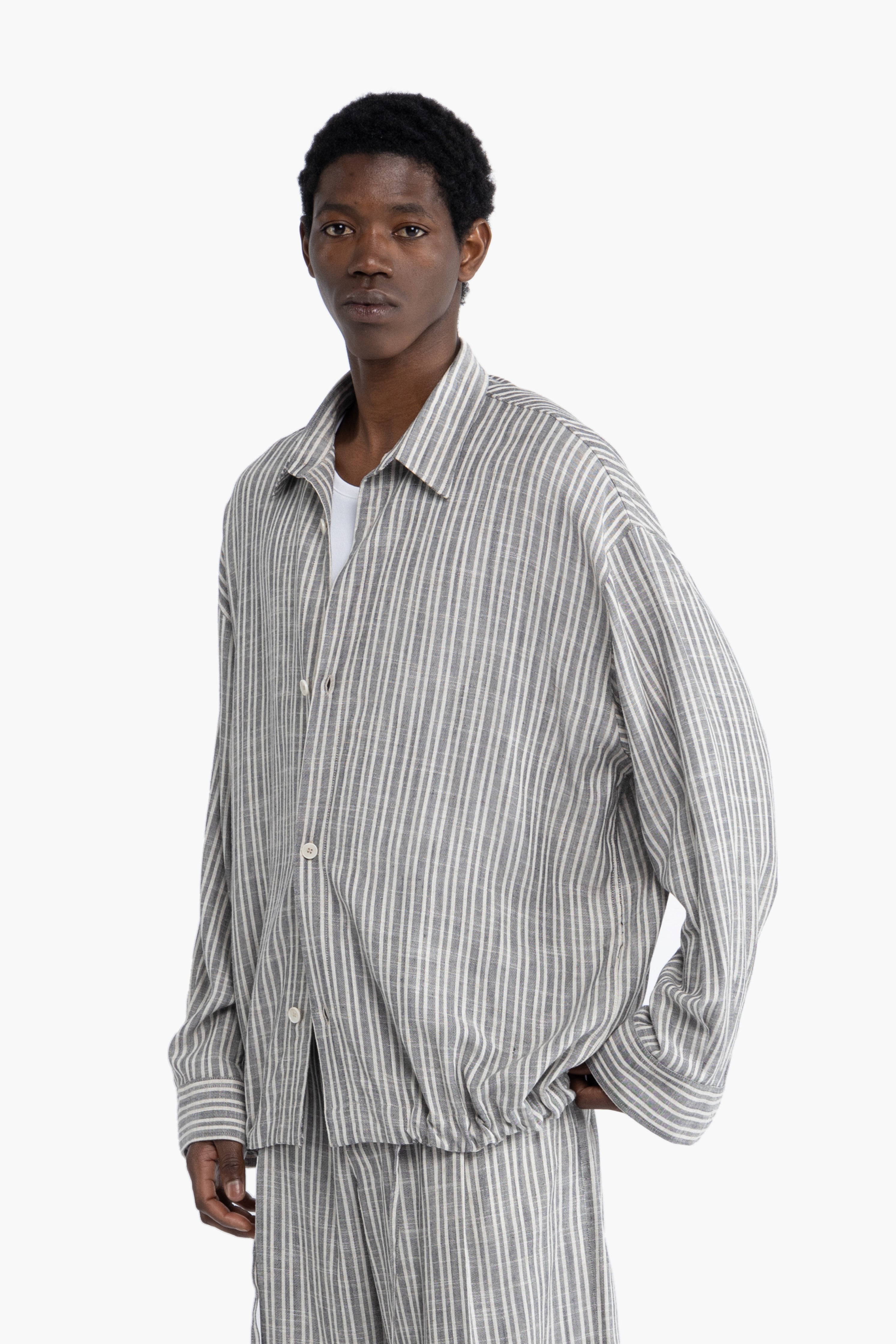 Camicia oversize in lino a righe
