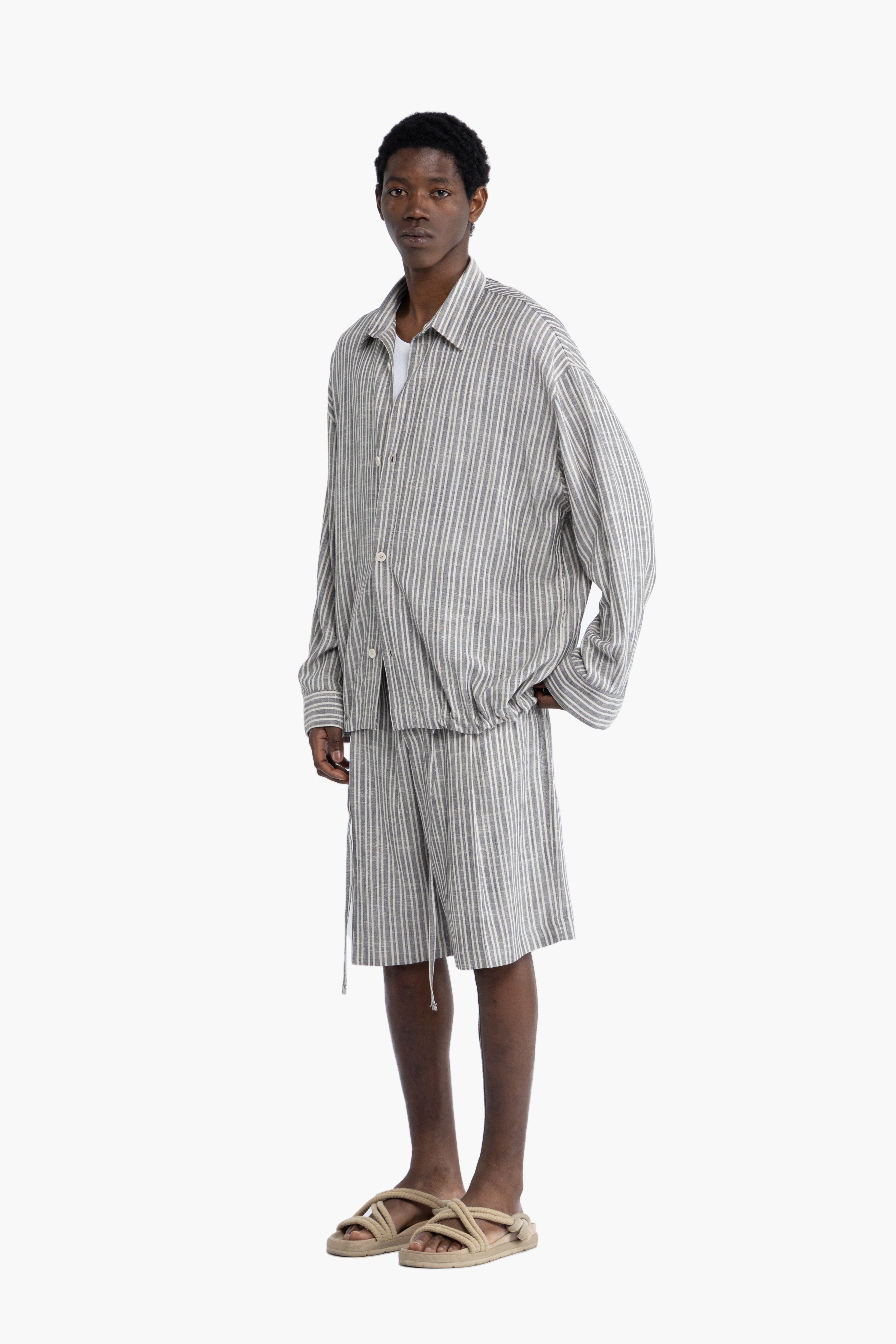 Camicia oversize in lino a righe