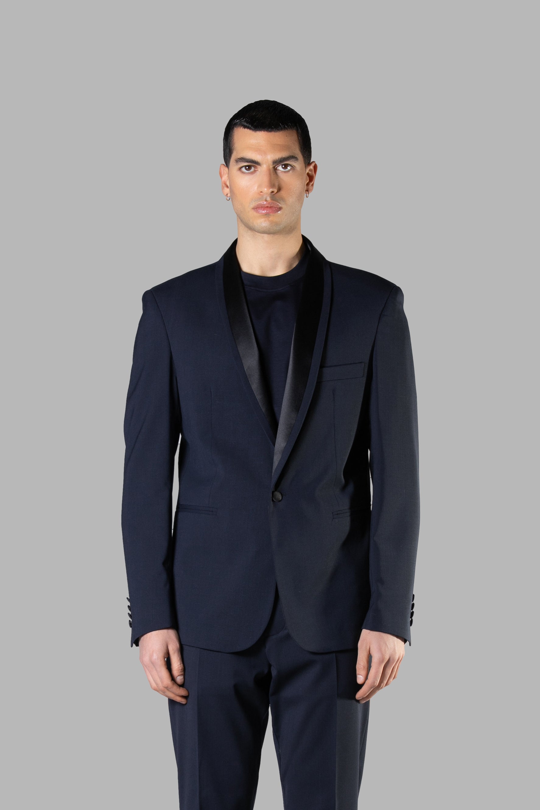 Satin Shawl Collar Tuxedo Jacket - Blue