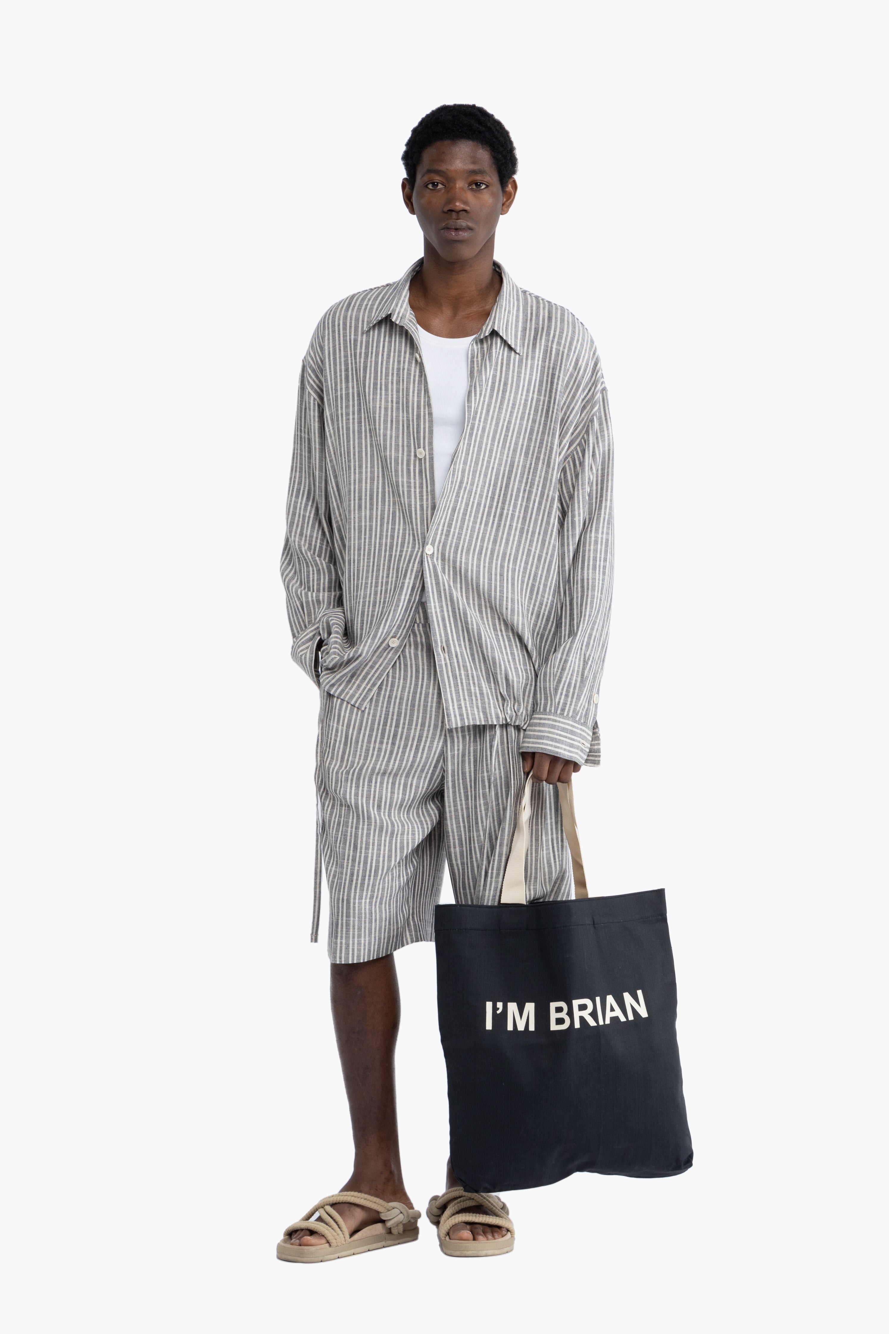 Camicia oversize in lino a righe