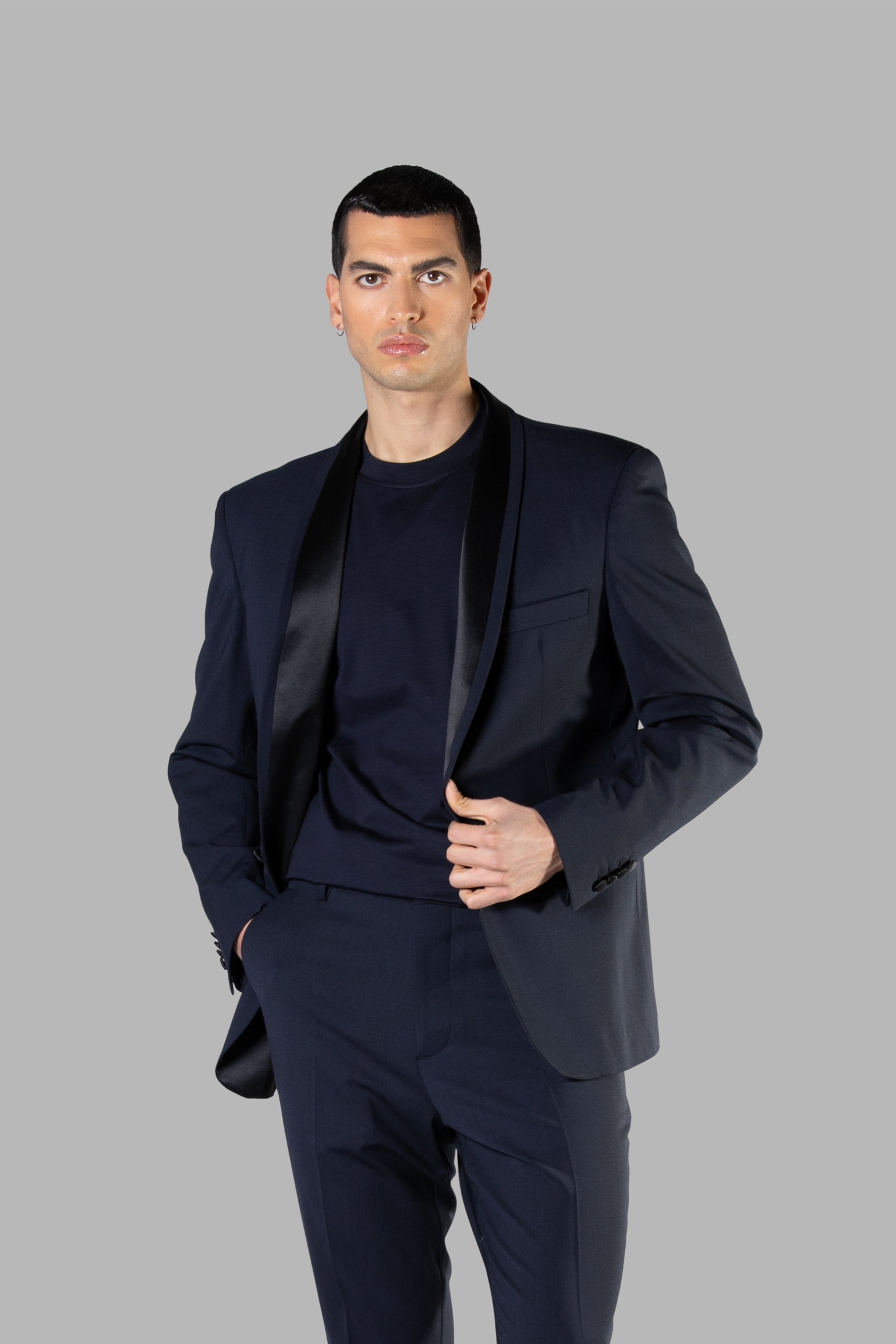 Satin Shawl Collar Tuxedo Jacket - Blue