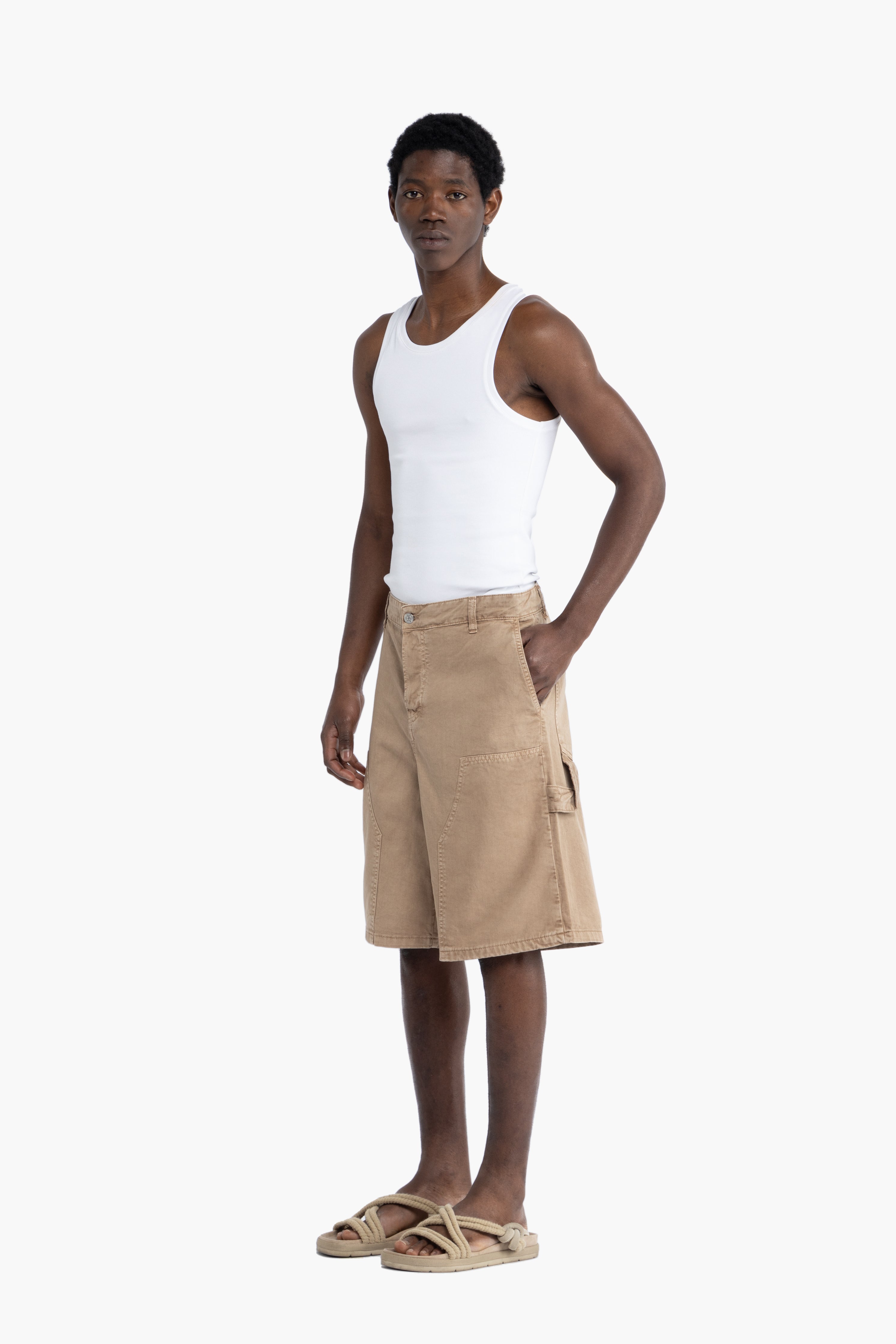 Bermuda carpenter in cotone denim - Beige