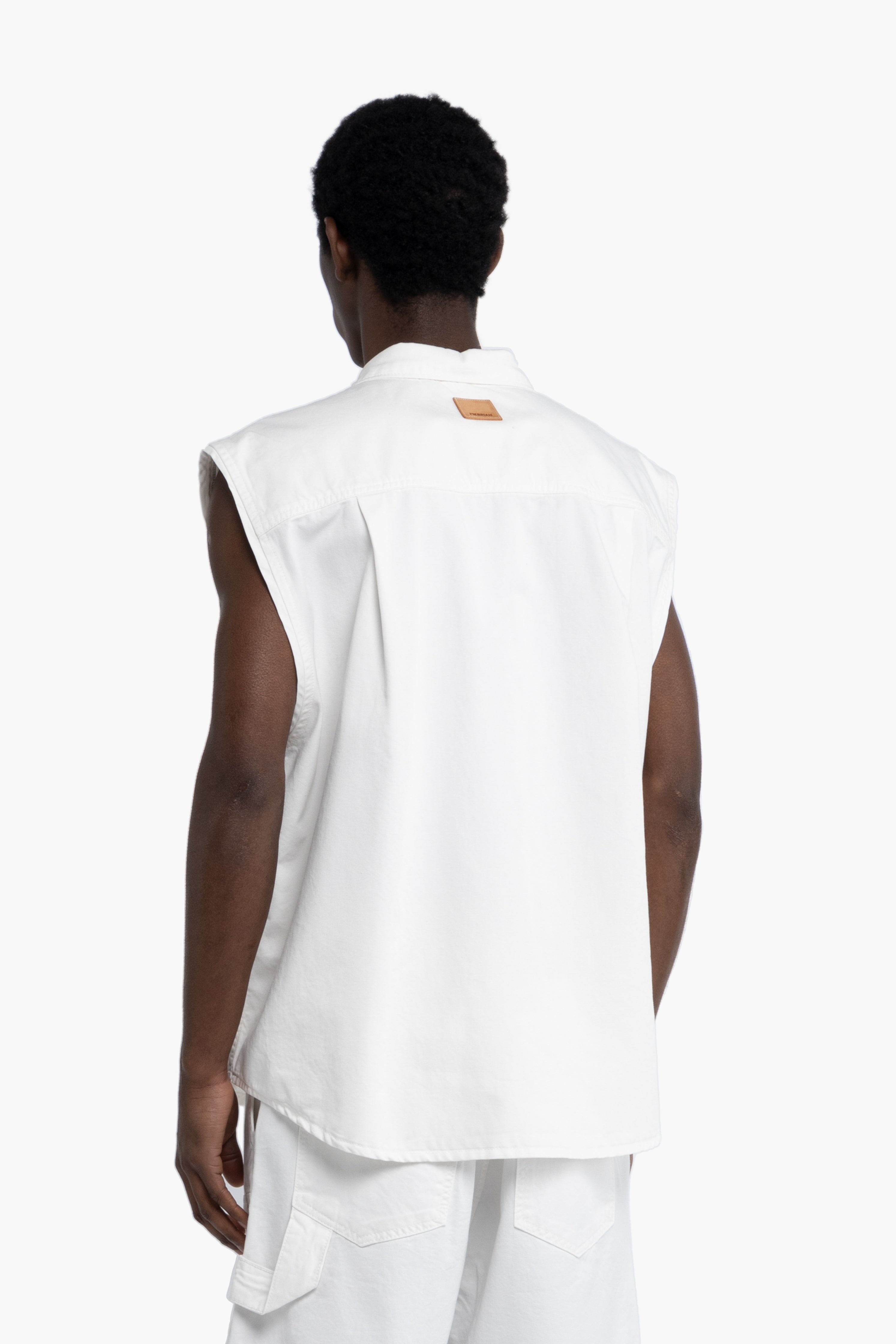 Camicia smanicata in cotone - Panna