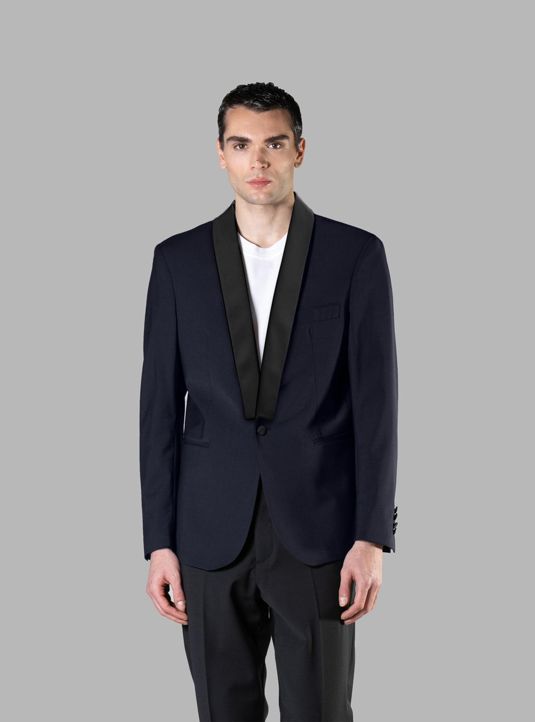Single-breasted wool jacket with shawl collar - Blue