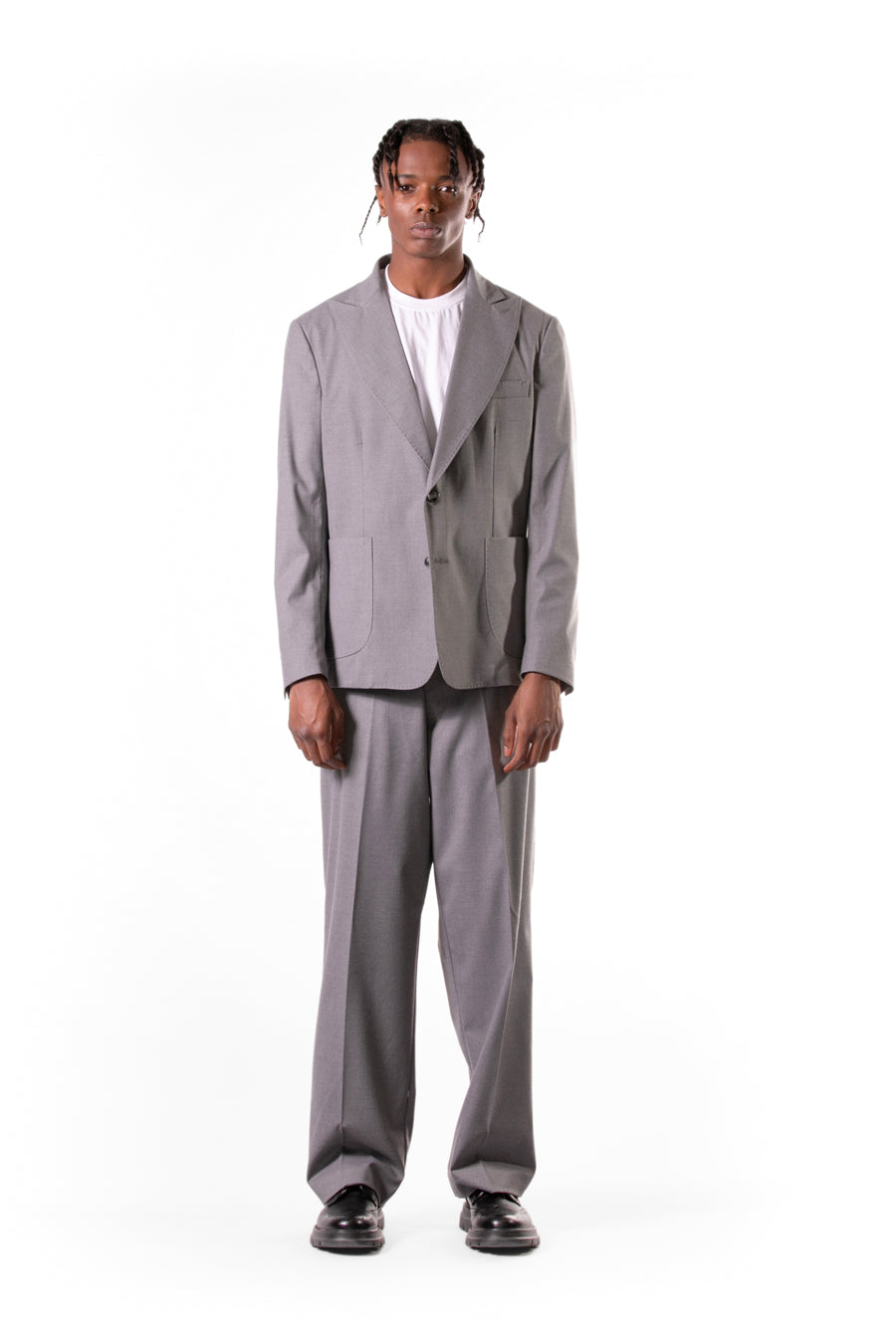 Single-breasted jacket with lapel collar and patch pockets - Grey