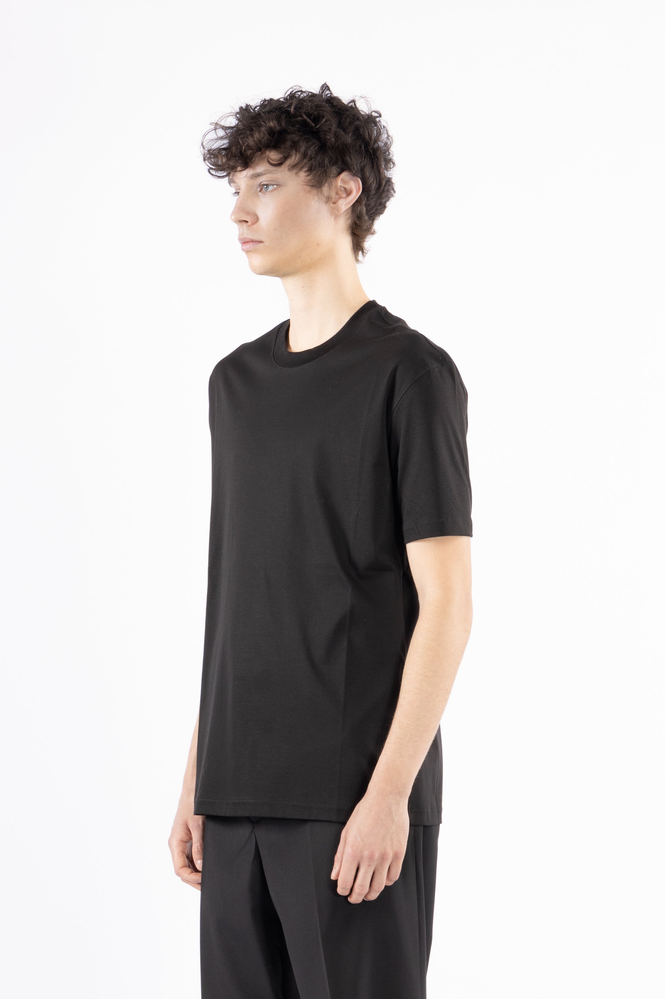 T-shirt girocollo in cotone mercerizzato - Nero