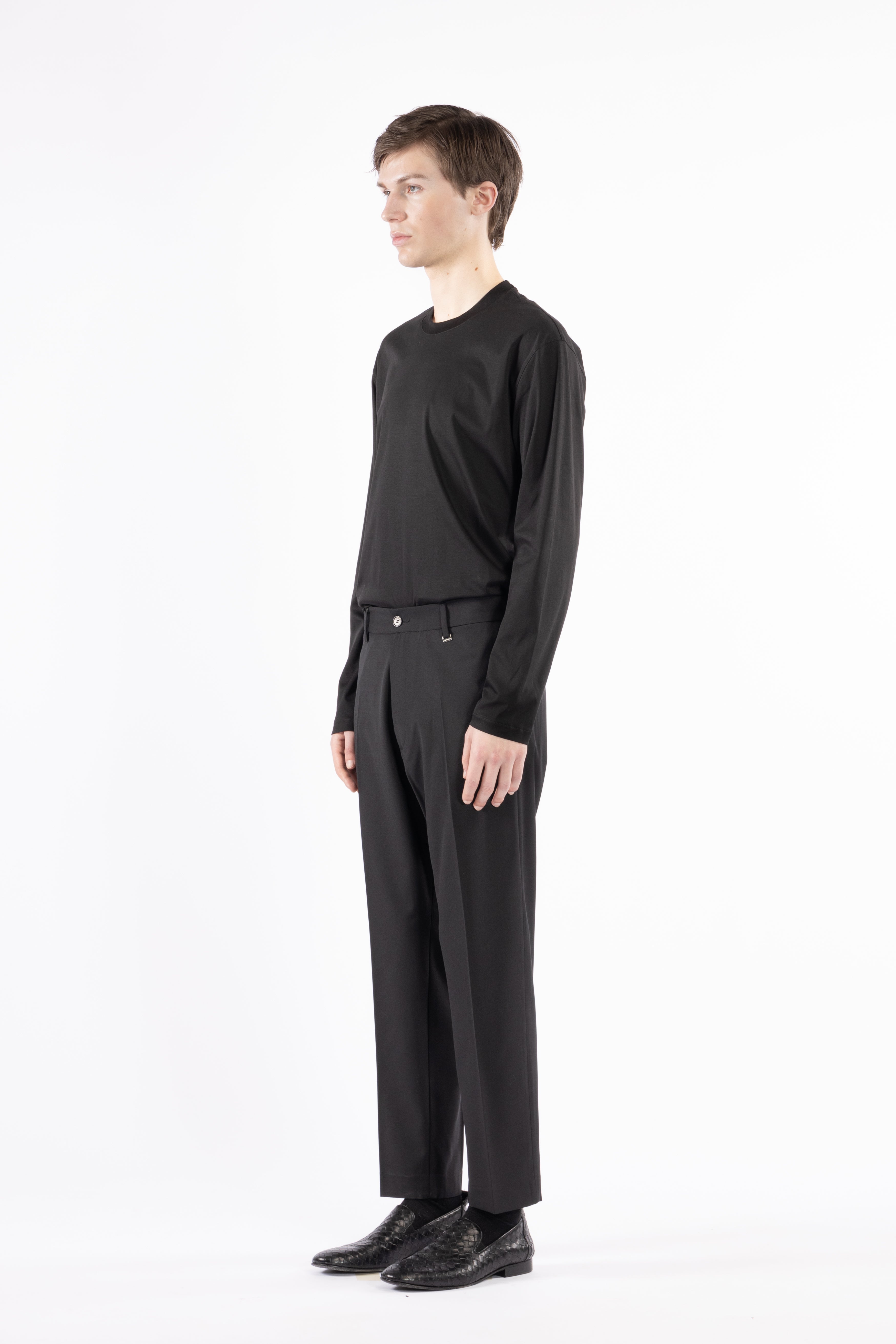 Pantalone con elastico retro in misto lana - Nero