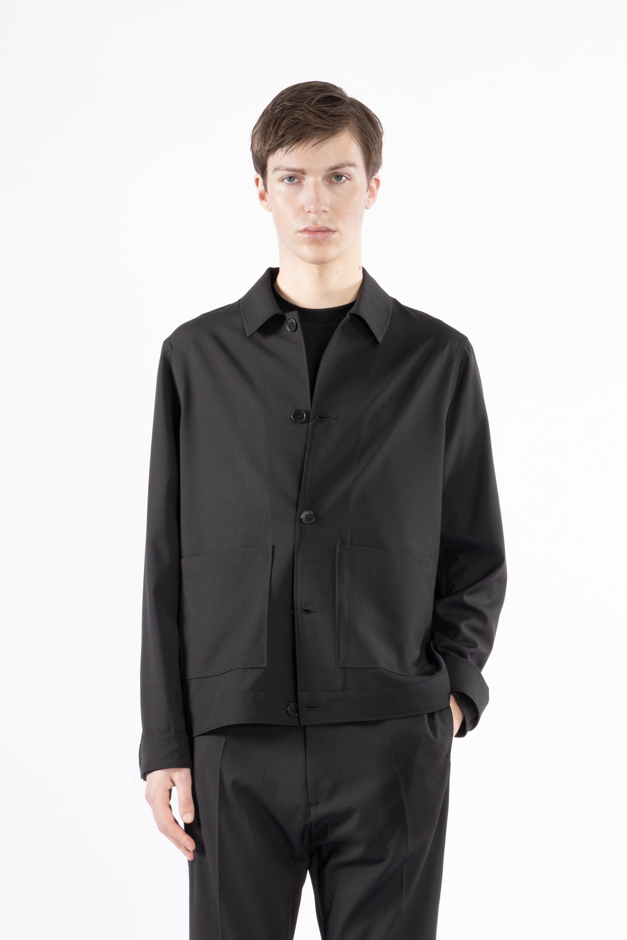 Giacca camicia sfoderata misto lana - Nero