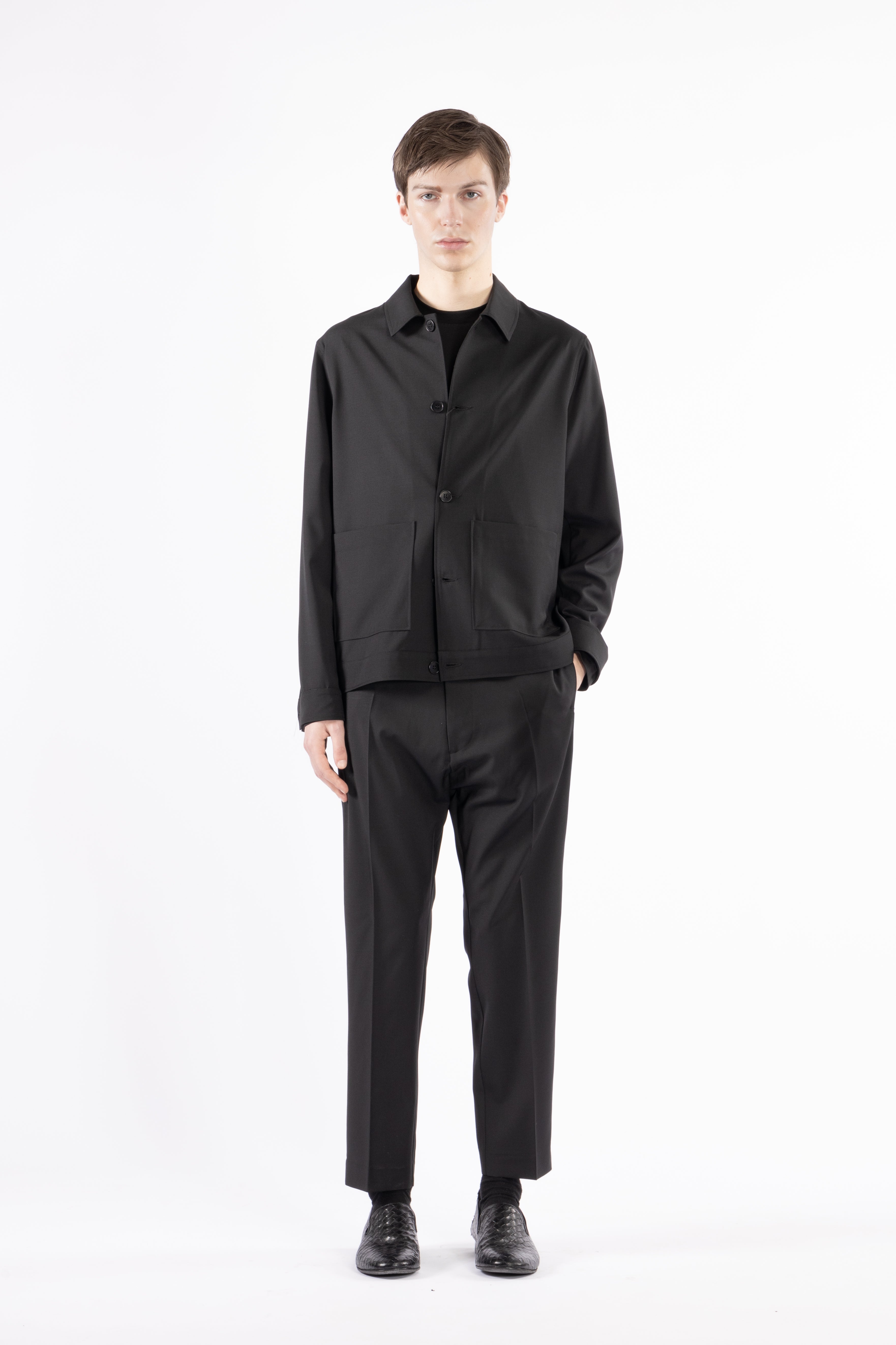 Giacca camicia sfoderata misto lana - Nero