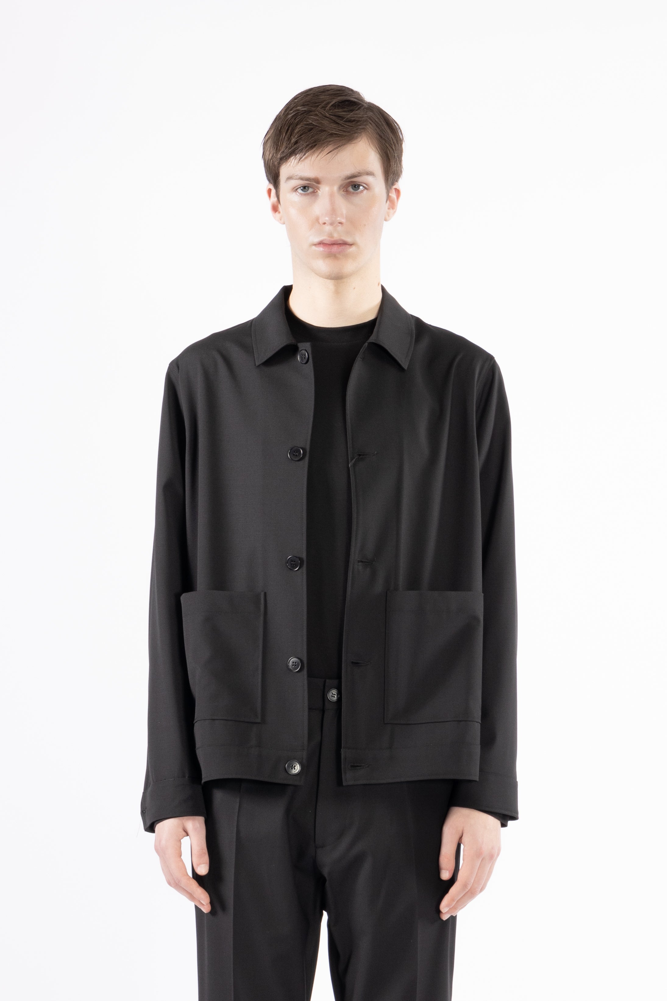 Giacca camicia sfoderata misto lana - Nero