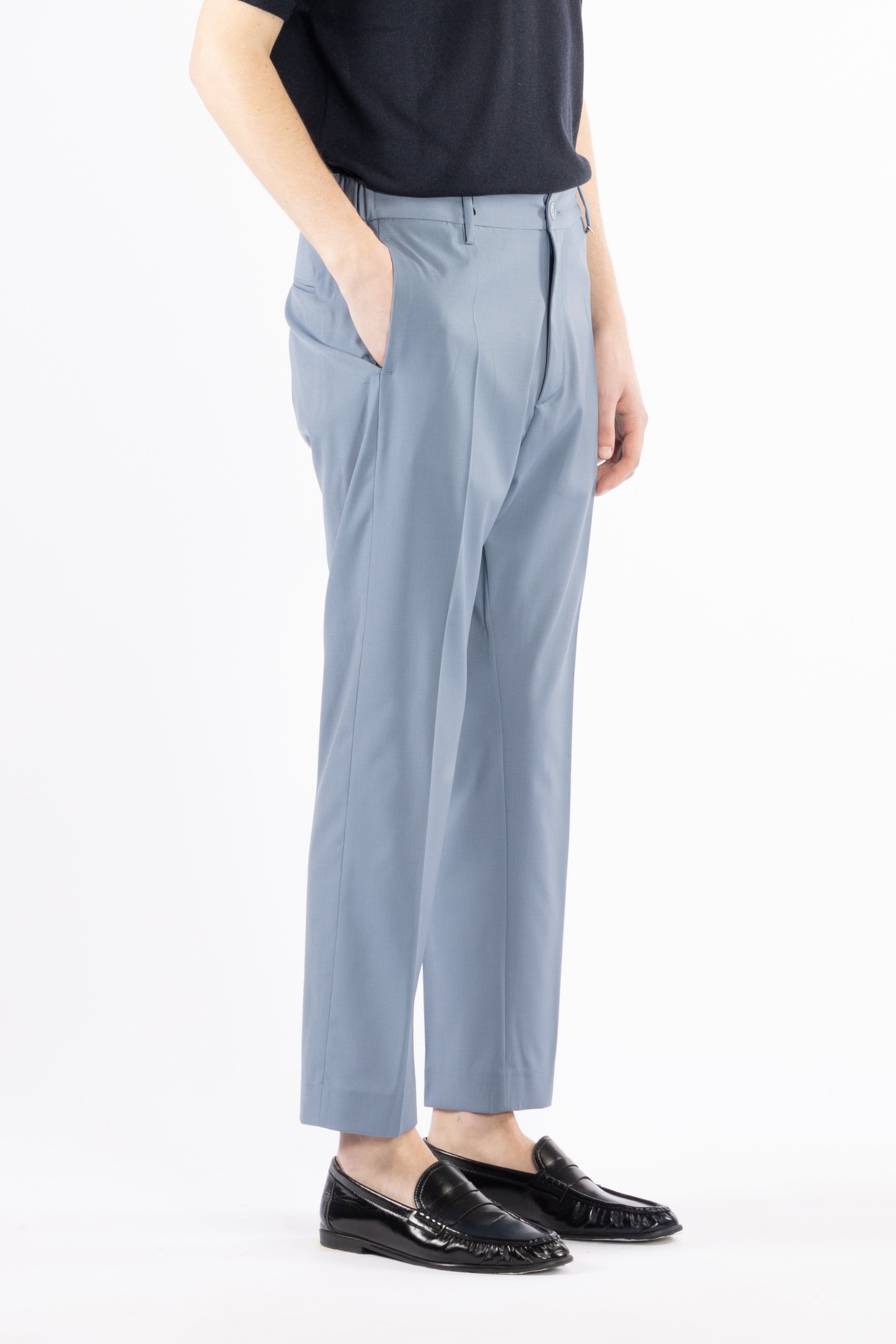 Pantalone con elastico retro in misto lana - Indaco