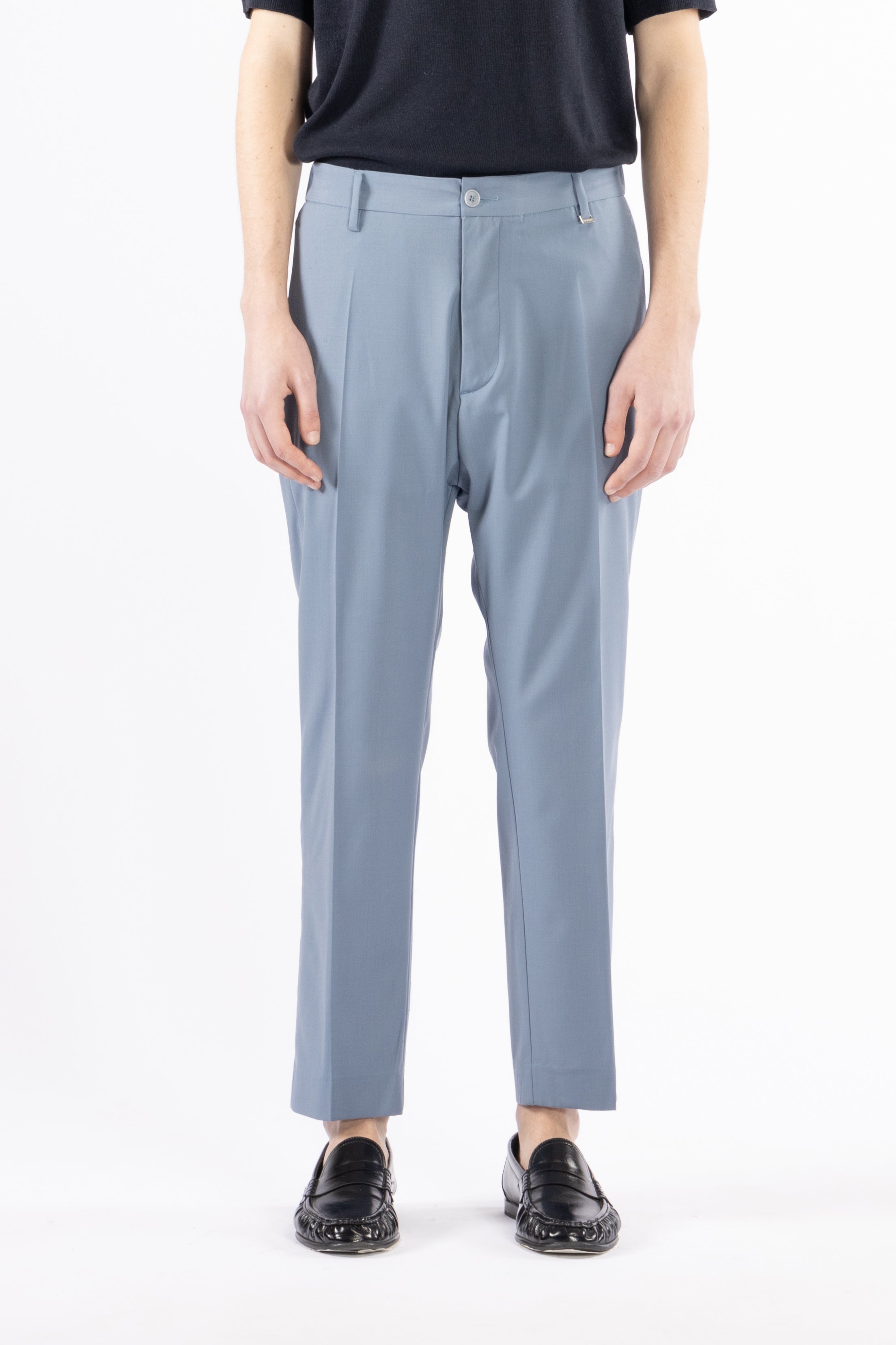 Pantalone con elastico retro in misto lana - Indaco